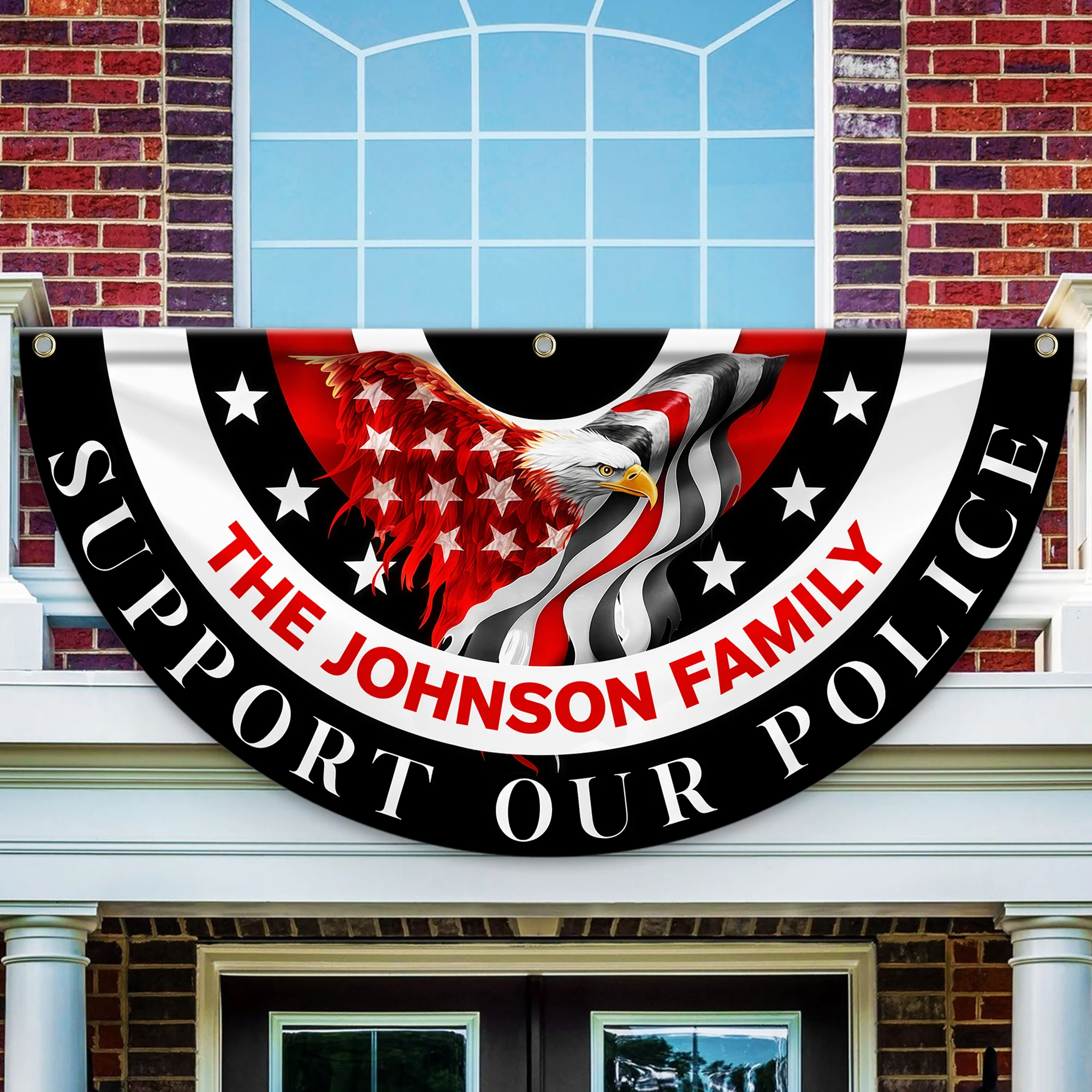 Custom Family Name American Flag Thin Blue Line Eagle Back Non-Pleated Fan Flag LM32 897803 - Image 6