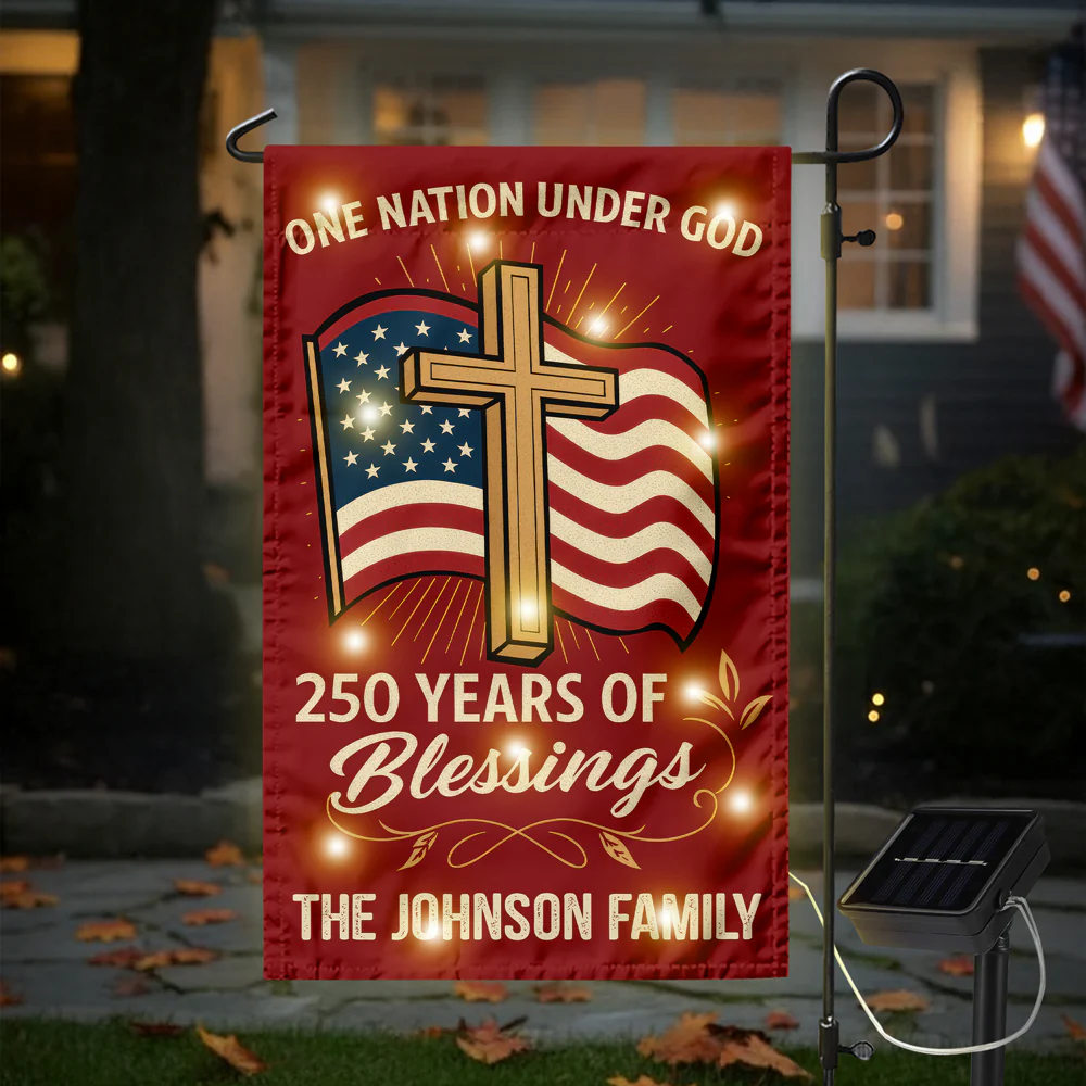 Custom Family Name Blessings America One Nation Under God LED Garden Flag LM32 895779 - Image 6