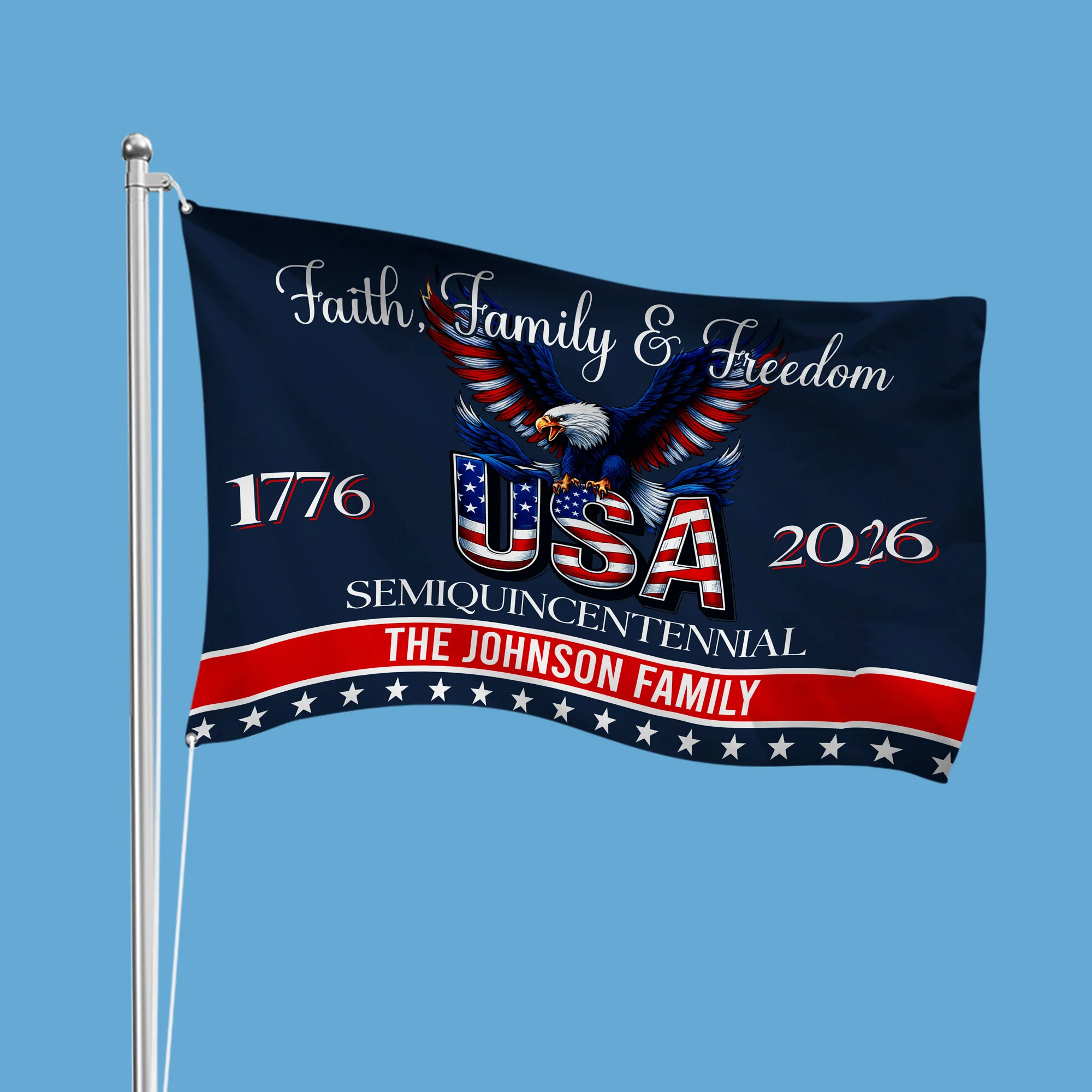 Custom Family Name Faith, Family & Freedom 250 Years of America Patriotic Banner House Flag LM32 897717 - Image 2