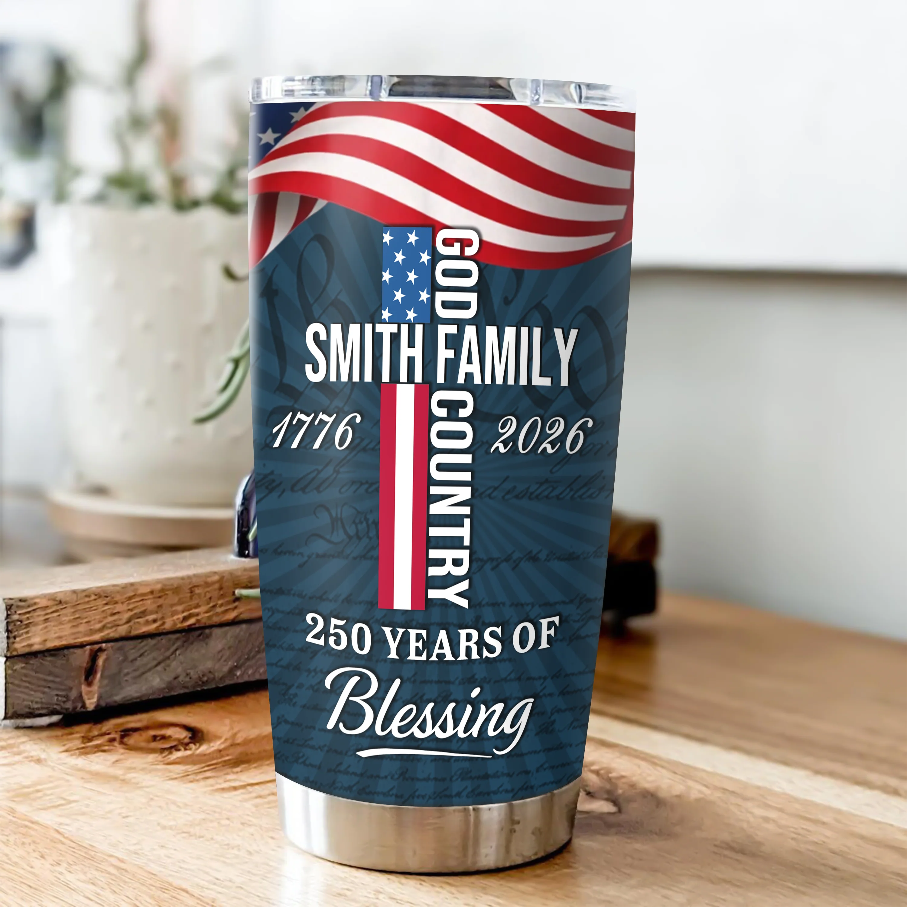 Custom Family Name Patriotic American, 250 Years of Blessing God Fat Tumbler LM32 899015 - Image 3