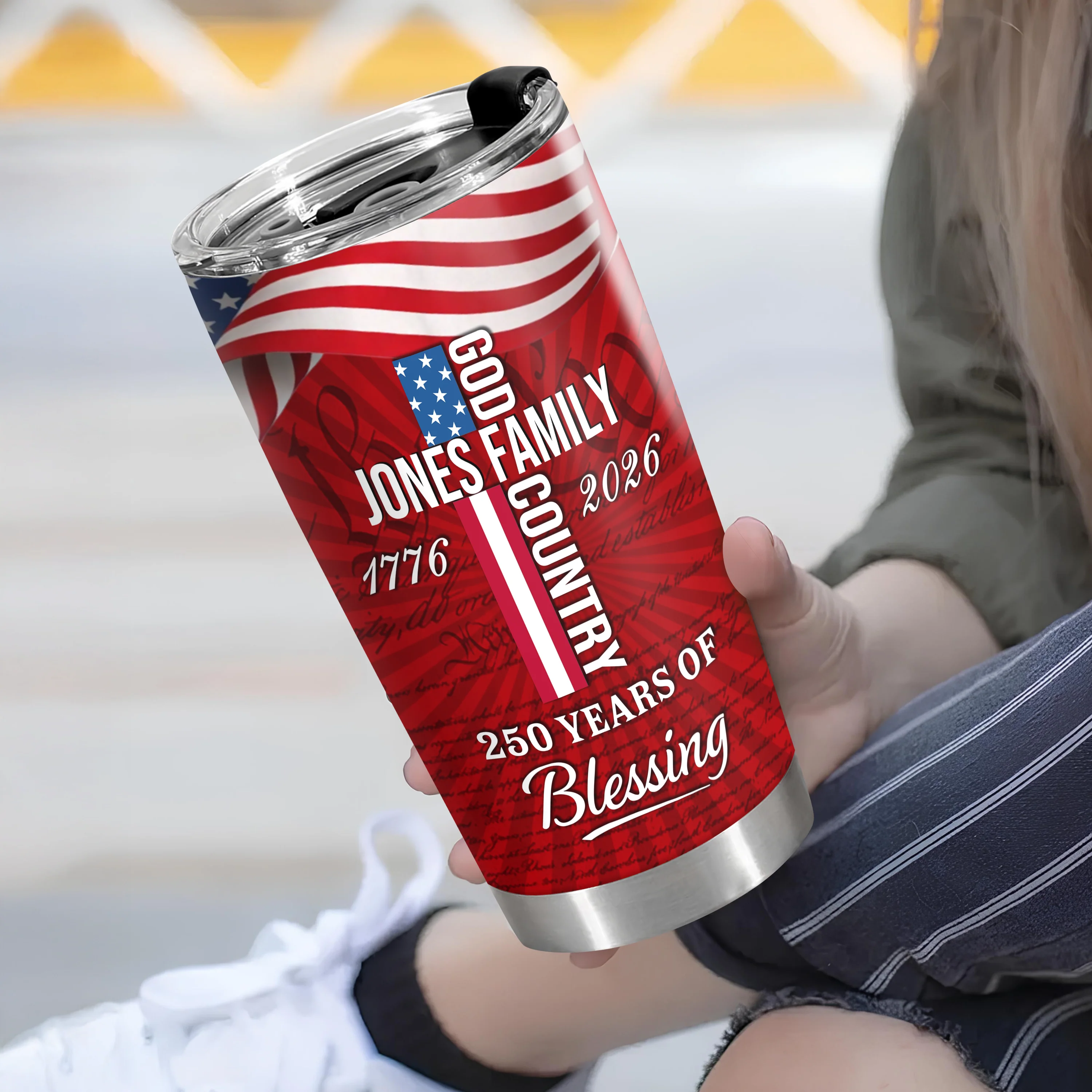 Custom Family Name Patriotic American, 250 Years of Blessing God Fat Tumbler LM32 899015 - Image 4