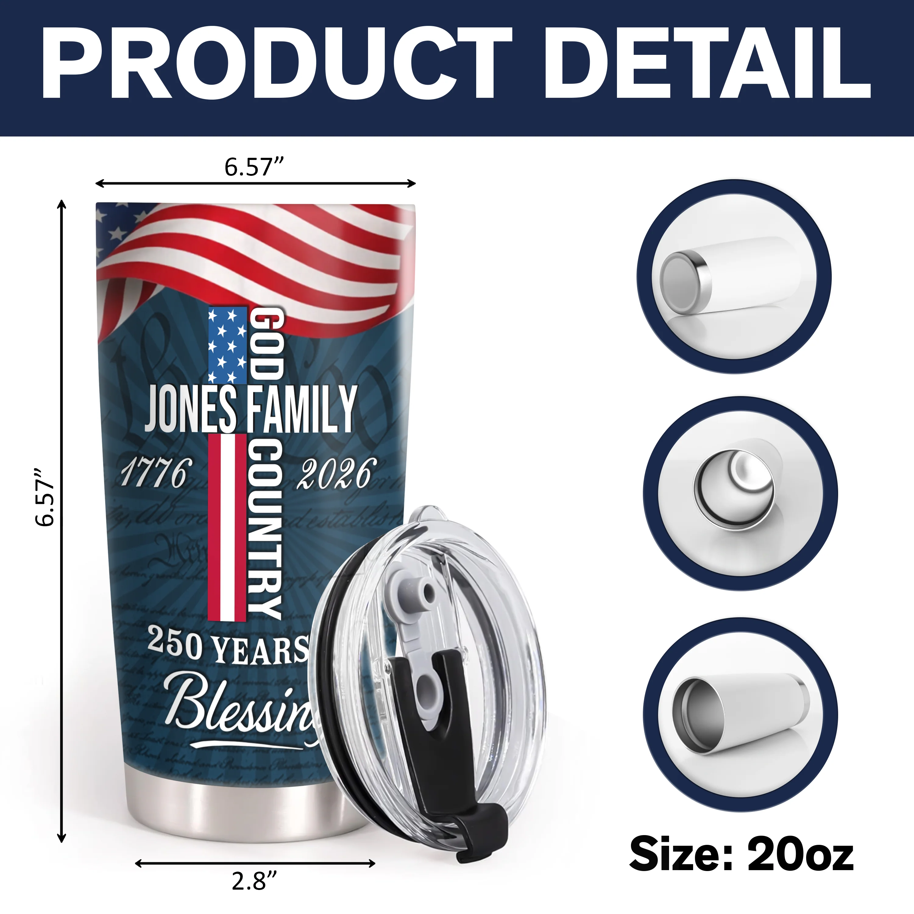 Custom Family Name Patriotic American, 250 Years of Blessing God Fat Tumbler LM32 899015 - Image 6