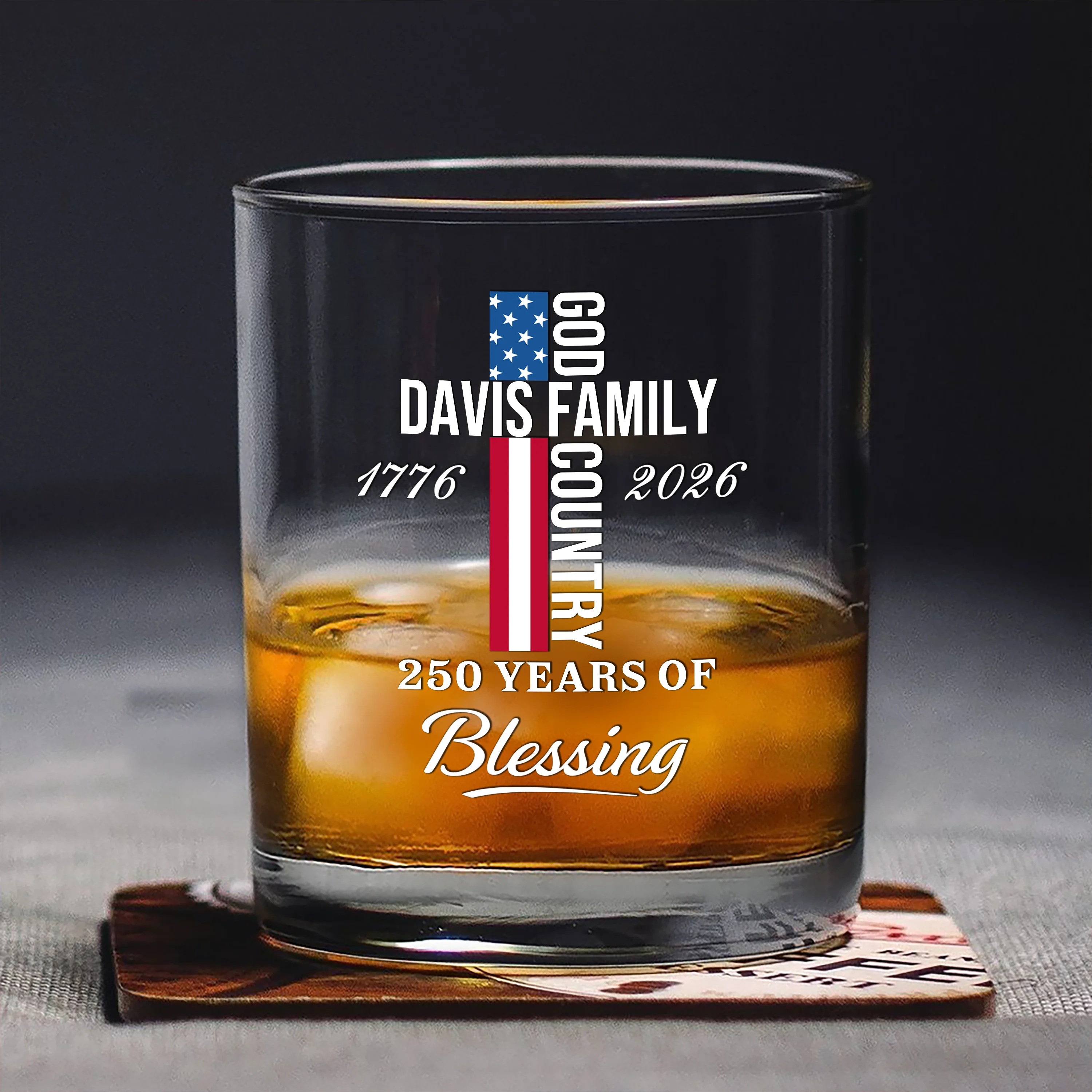 Custom Family Name Patriotic American, 250 Years of Blessing God Whiskey Glass LM32 899017 - Image 5