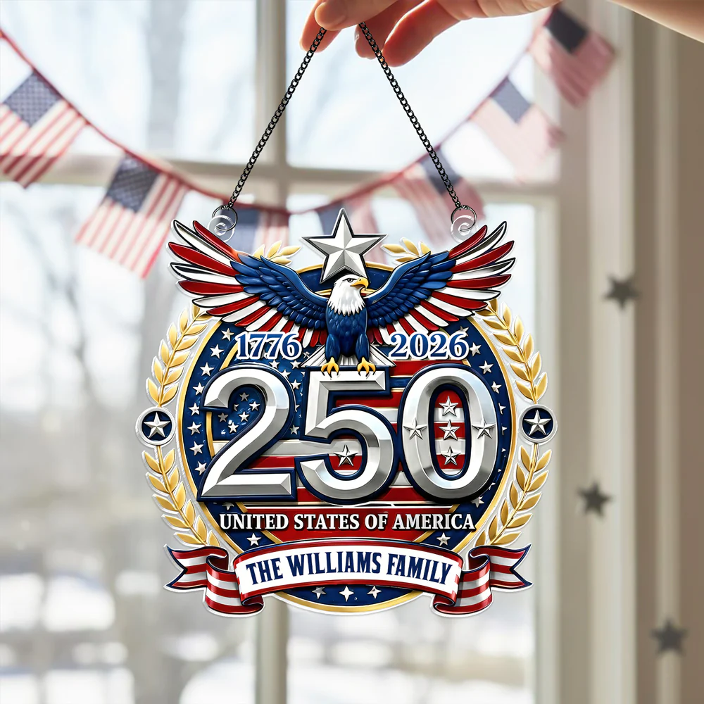Custom Family Name USA 250th Anniversary Patriotic Acrylic Suncatcher LM32 899279