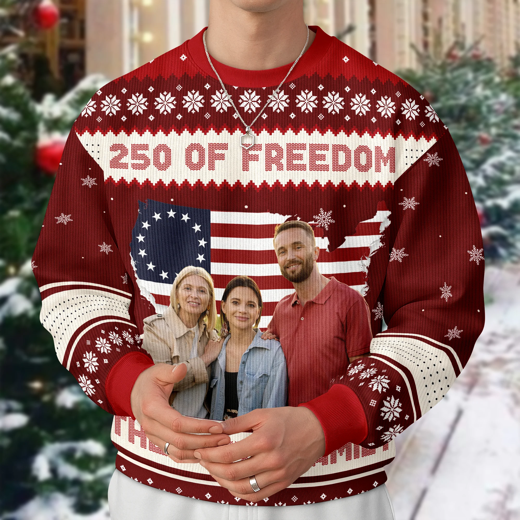 Custom Family Photo 250 Years Of Freedom America Ugly Sweater LM32 897139 - Image 2