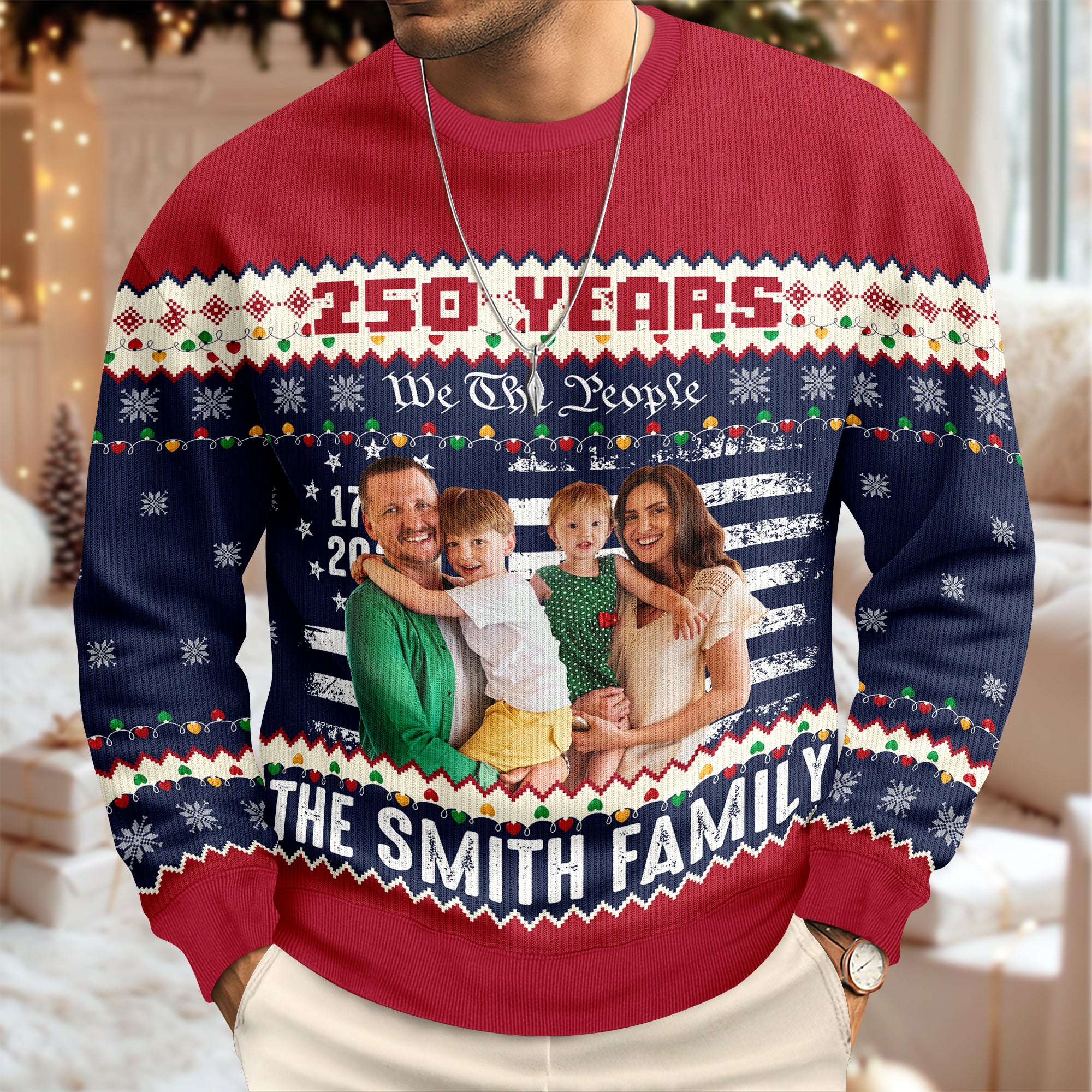 Custom Family Photo 250 Years USA 250th Birthday 1776 - 2026 Ugly Sweater LM32 897141 - Image 2