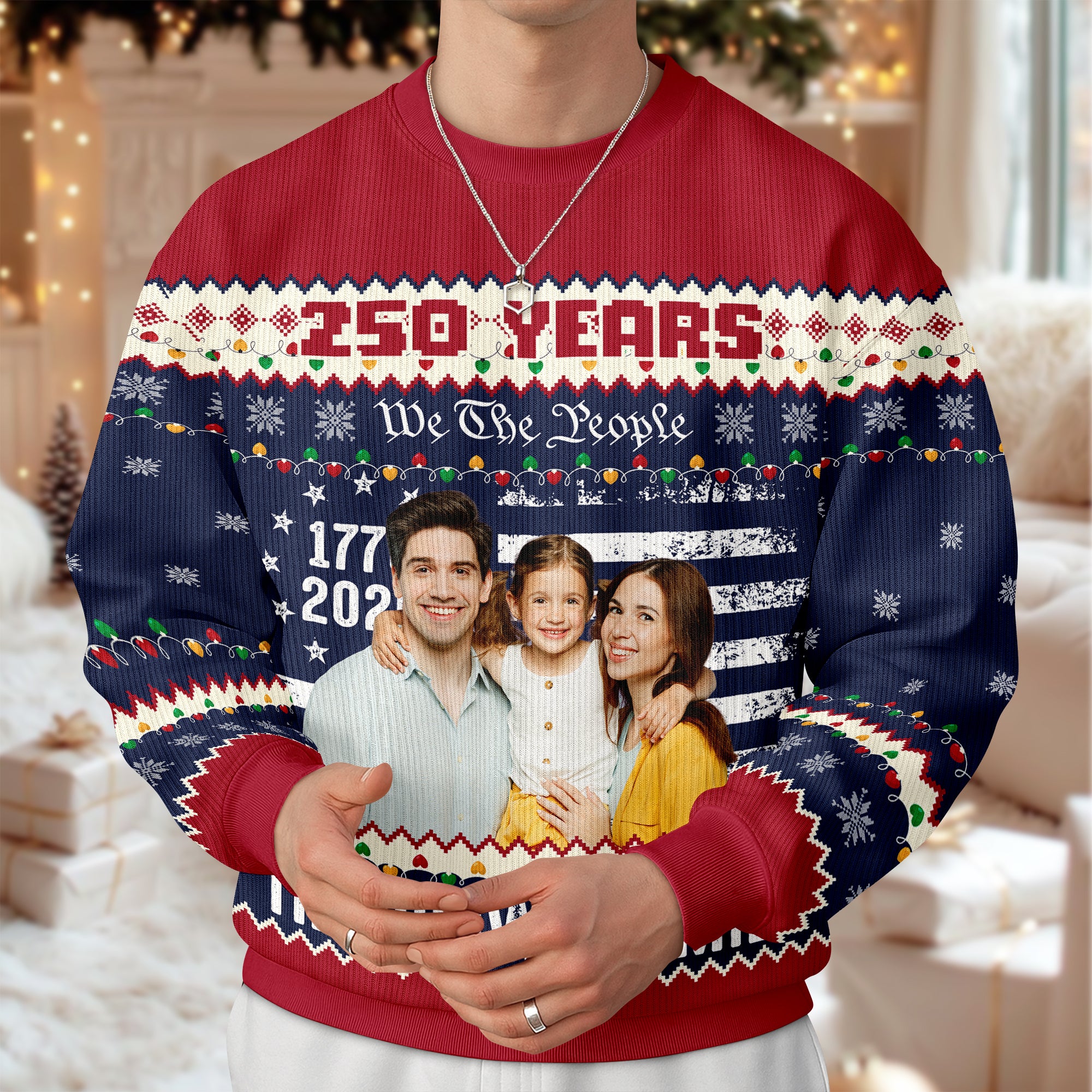 Custom Family Photo 250 Years USA 250th Birthday 1776 - 2026 Ugly Sweater LM32 897141 - Image 3