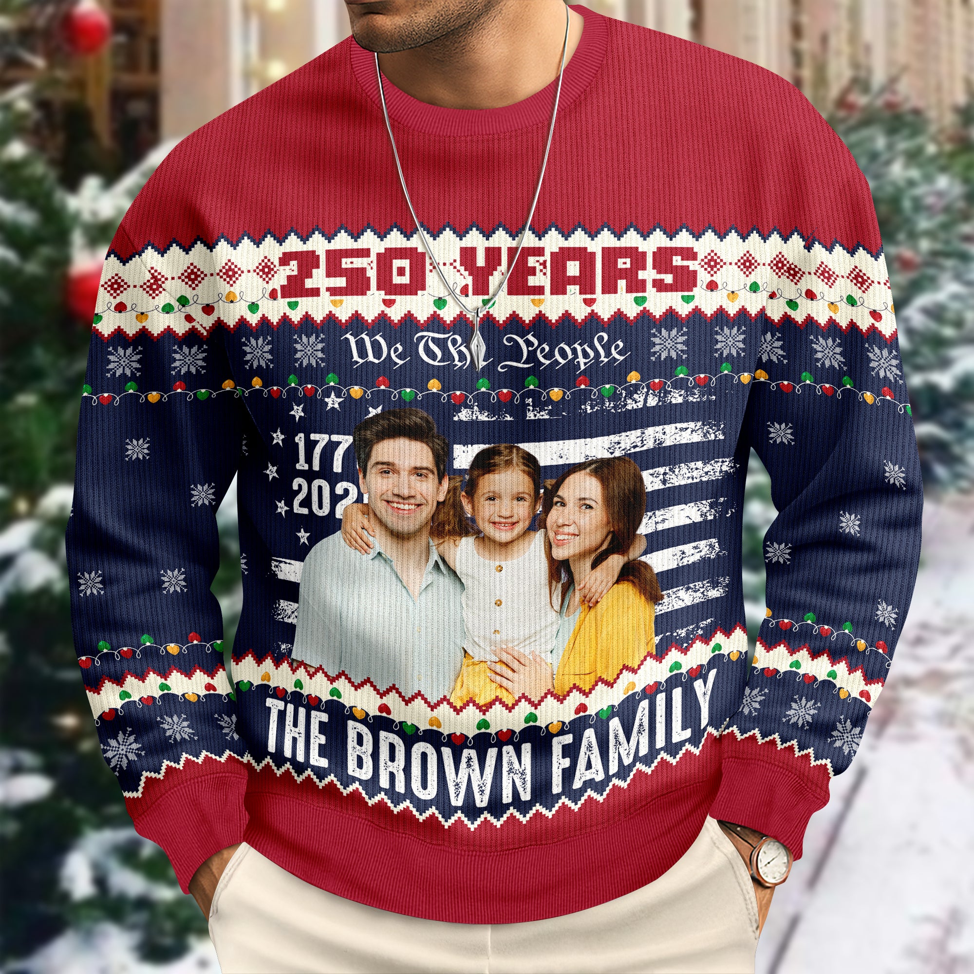Custom Family Photo 250 Years USA 250th Birthday 1776 - 2026 Ugly Sweater LM32 897141 - Image 4