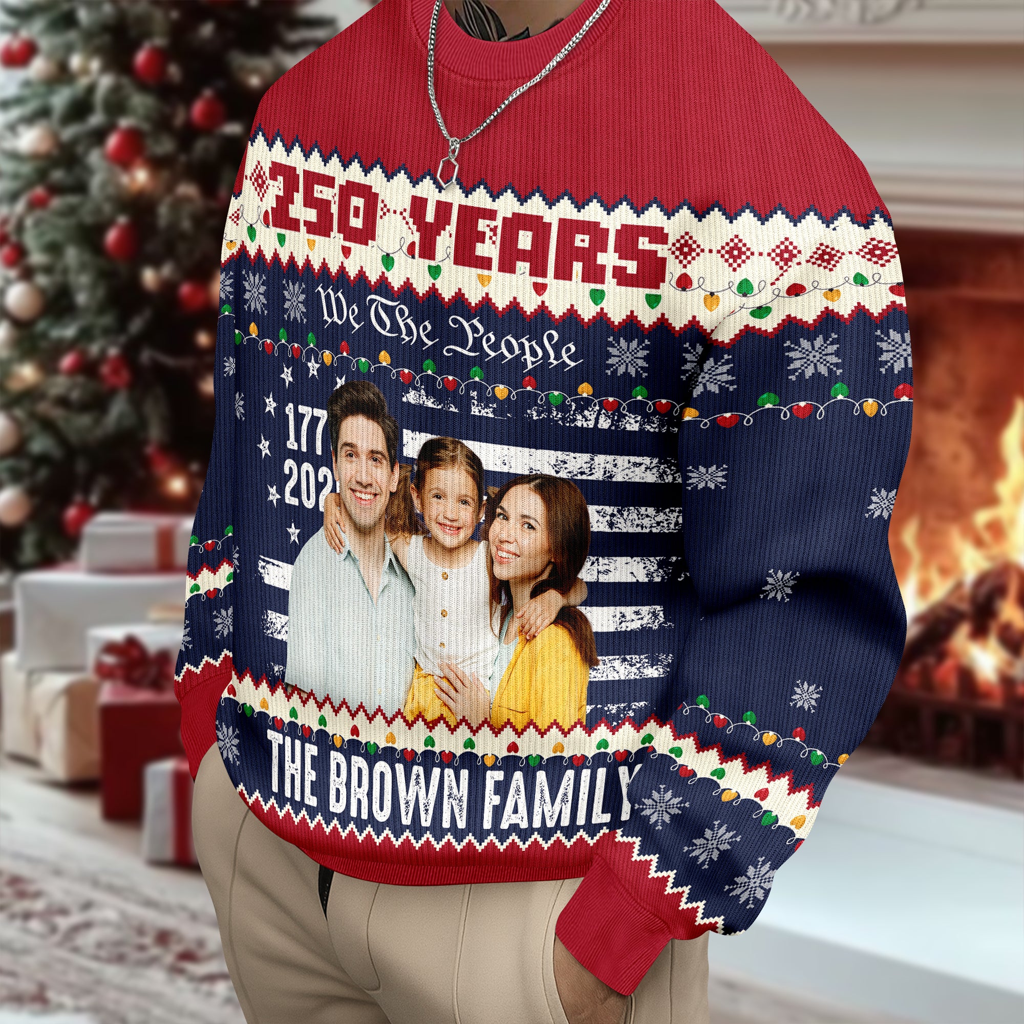 Custom Family Photo 250 Years USA 250th Birthday 1776 - 2026 Ugly Sweater LM32 897141 - Image 5