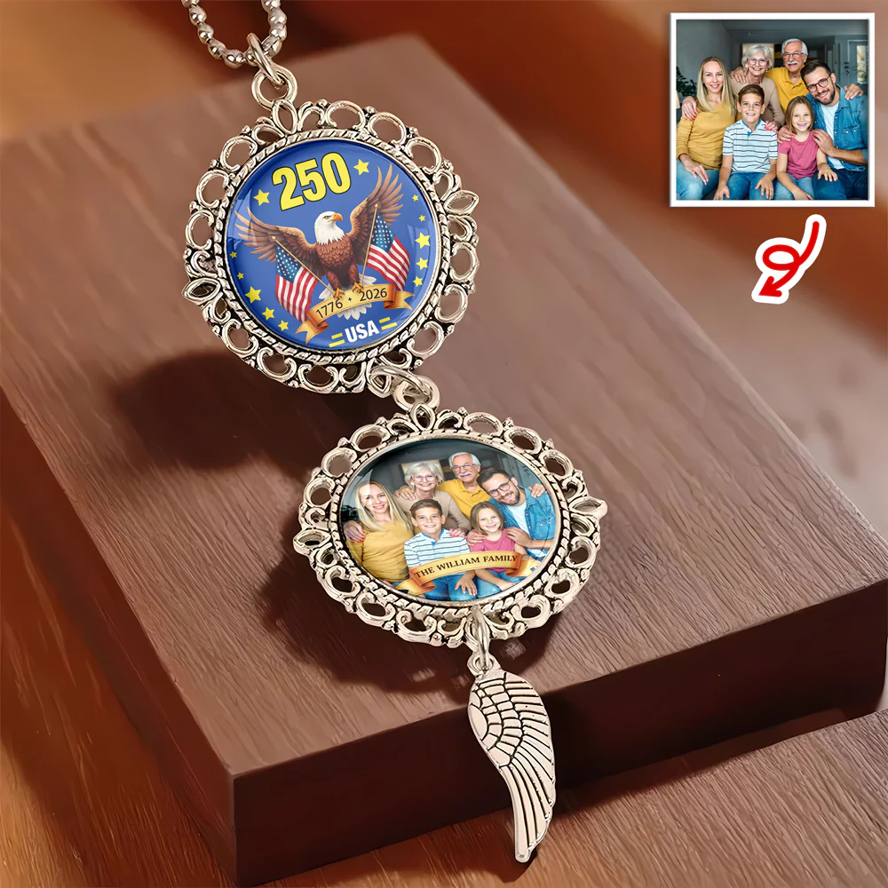 Custom Family Photo American Flag Eagles 250 Car Hanging Ornament With Charm LM32 897809 - Image 3