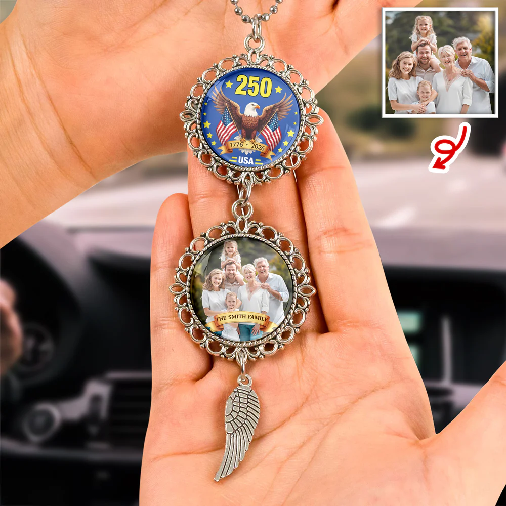 Custom Family Photo American Flag Eagles 250 Car Hanging Ornament With Charm LM32 897809 - Image 4