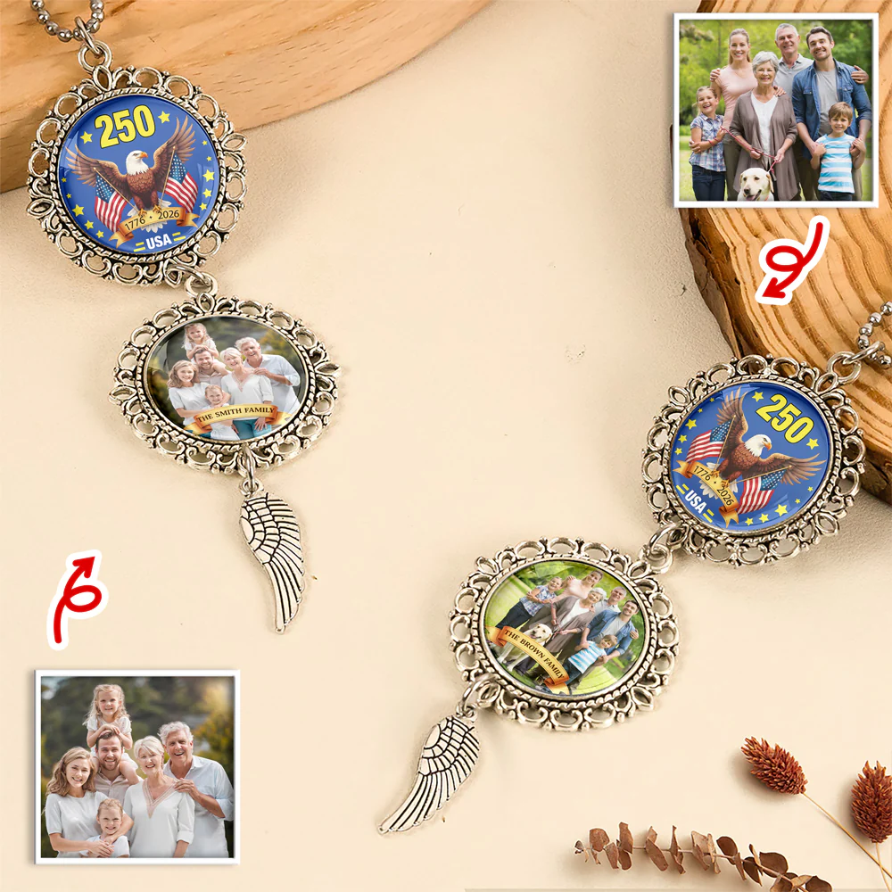 Custom Family Photo American Flag Eagles 250 Car Hanging Ornament With Charm LM32 897809 - Image 5