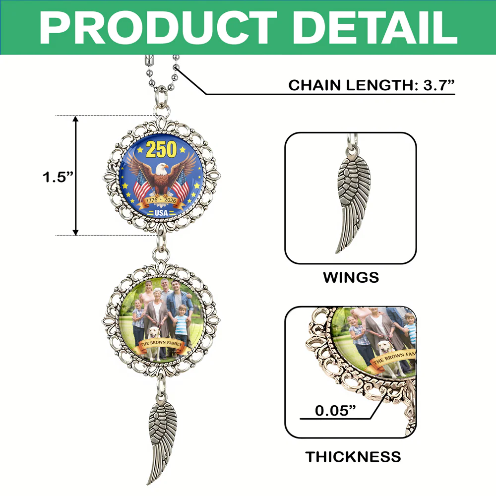 Custom Family Photo American Flag Eagles 250 Car Hanging Ornament With Charm LM32 897809 - Image 6