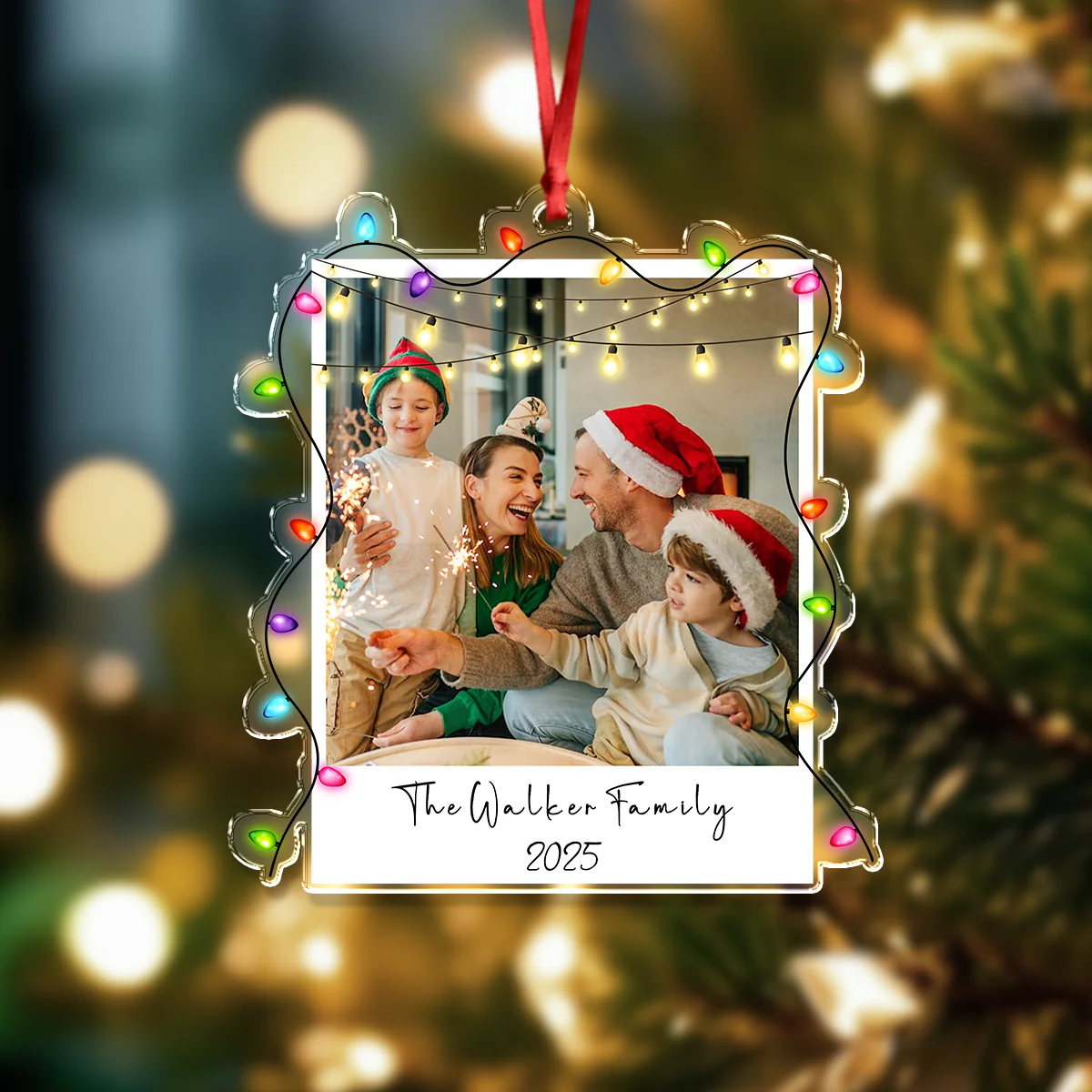 Custom Family Photo Christmas 2025 Light Acrylic Ornament LM32 895741 - Image 2