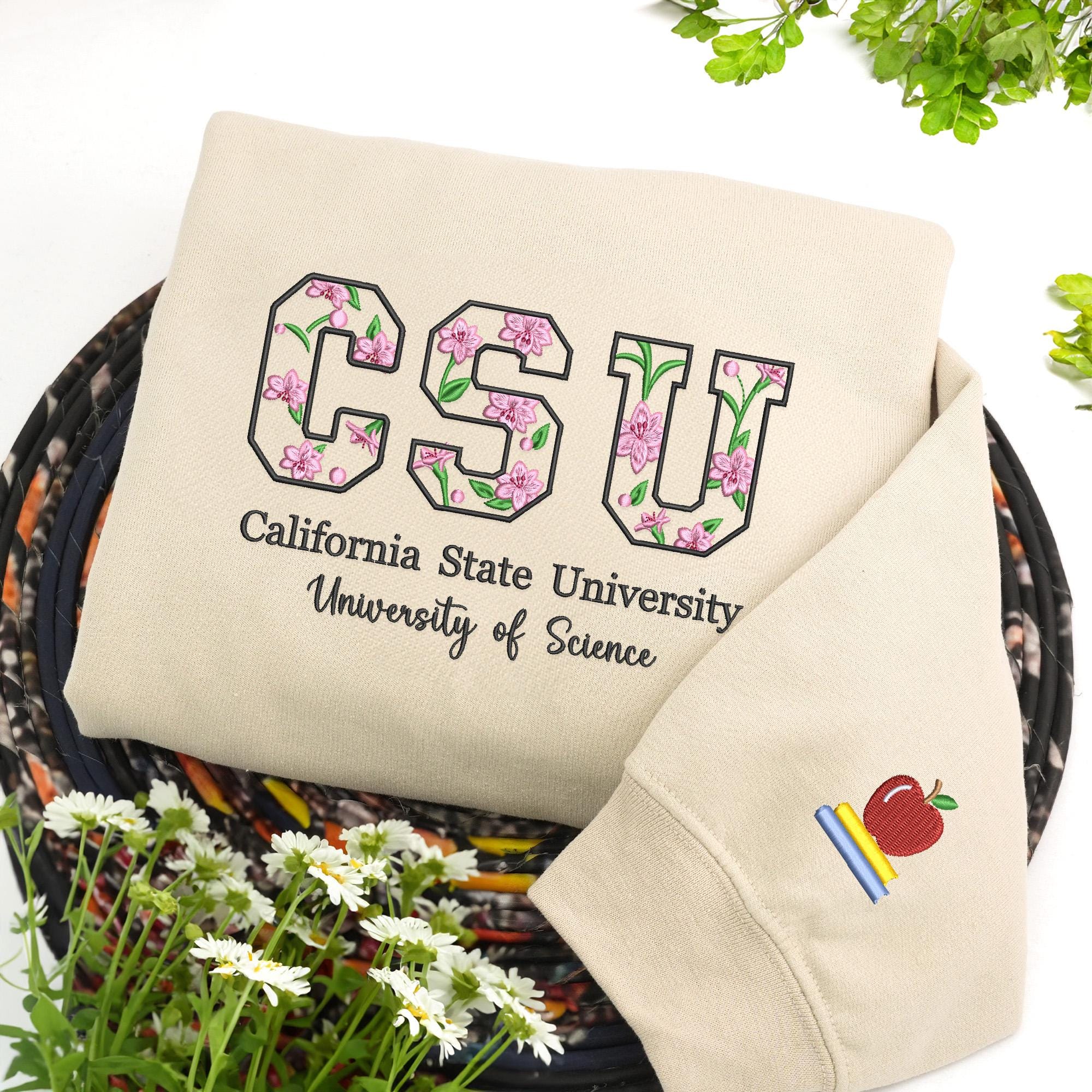 Custom Floral College Sleeve Embroidered Sweatshirt - Graduation or Alumni Gift LM32 899745 - Image 4