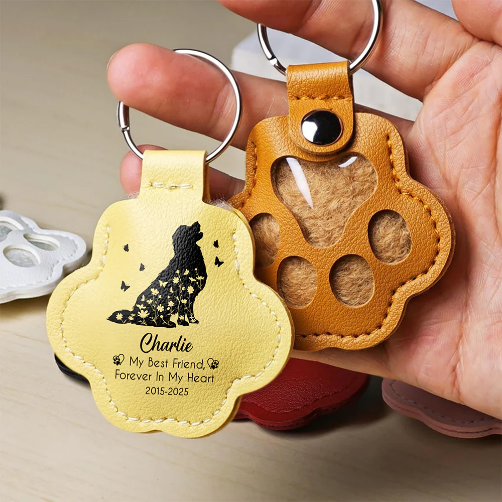 Custom Floral Dog My Best Friend Memorial Leather Paw Keychain LM32 895733 - Image 3