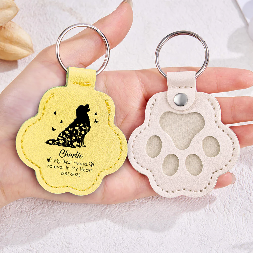 Custom Floral Dog My Best Friend Memorial Leather Paw Keychain LM32 895733 - Image 4