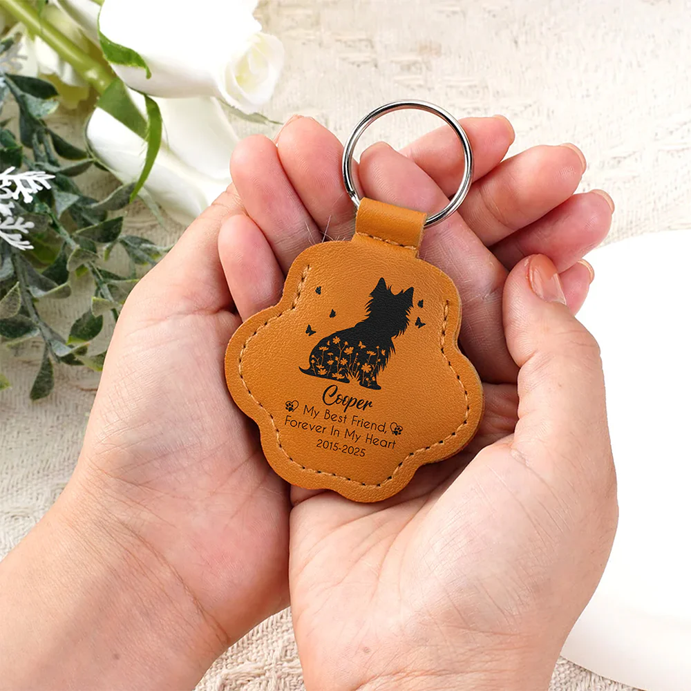 Custom Floral Dog My Best Friend Memorial Leather Paw Keychain LM32 895733 - Image 5
