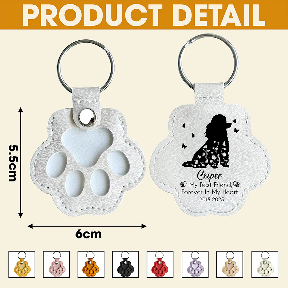 Custom Floral Dog My Best Friend Memorial Leather Paw Keychain LM32 895733 - Image 7