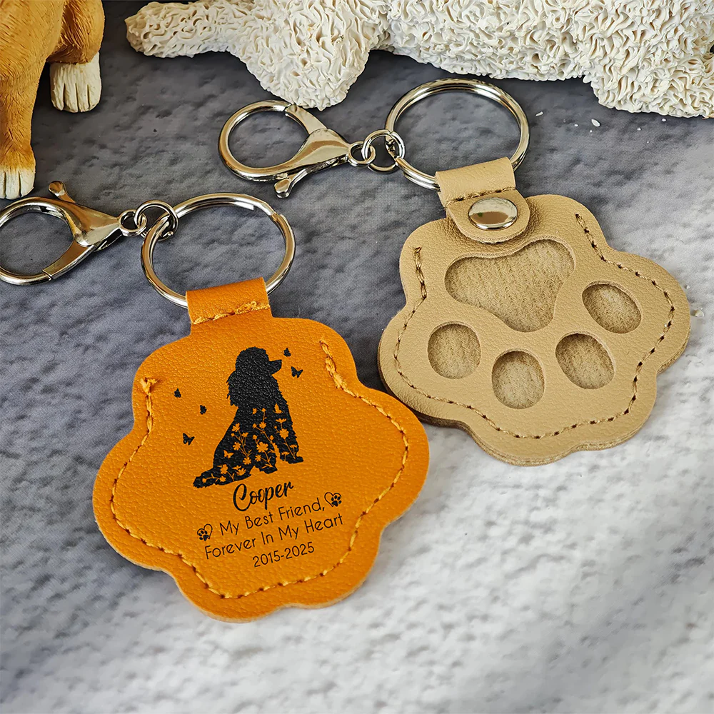 Custom Floral Dog My Best Friend Memorial Leather Paw Keychain LM32 895733 - Image 8