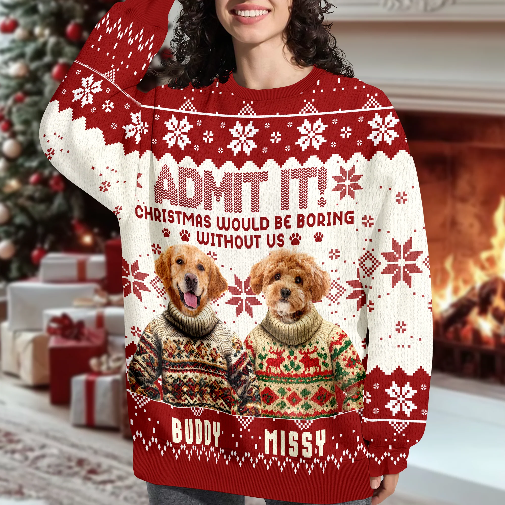 Custom Funny Dog Face Christmas Would Be Boring Without Me Ugly Sweater LM32 895037 - Image 5