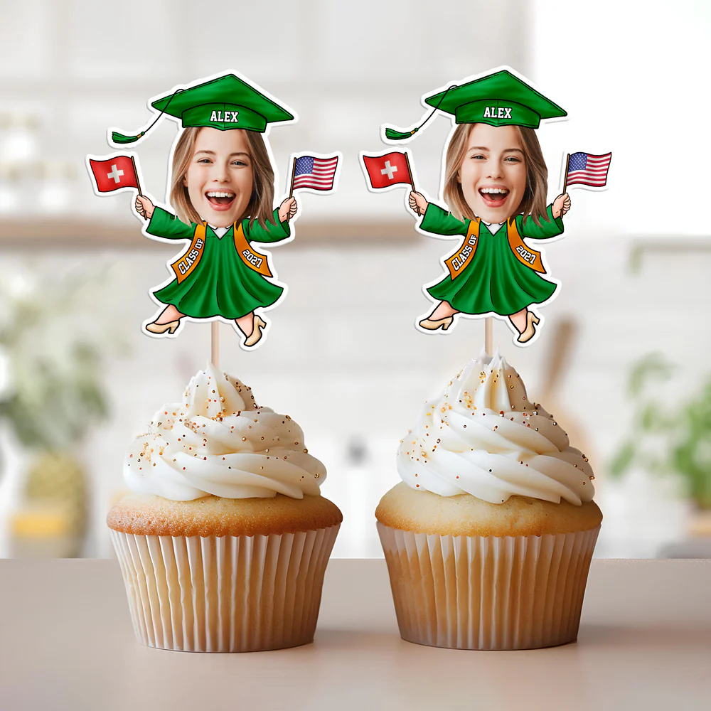 Custom Funny Face Flag Nations Graduation Decoration Cupcake Toppers LM32 893309 - Image 3