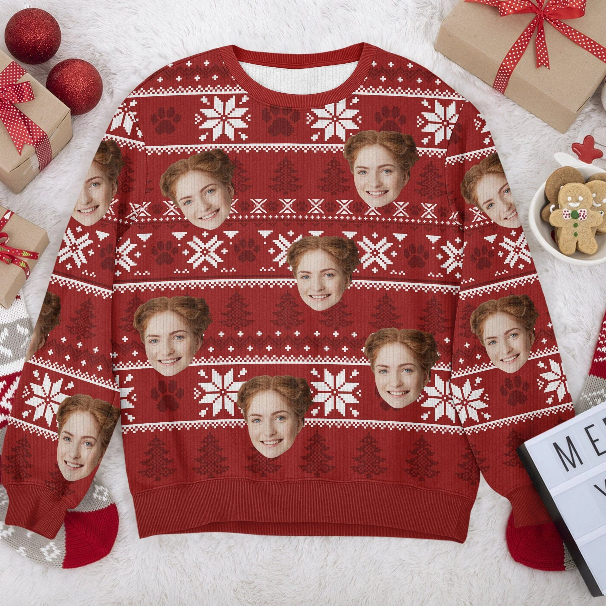Custom Funny Face May Your Christmas Be Hairy And Bright Ugly Sweater For Family, Bestie HO82 891819 - Image 3