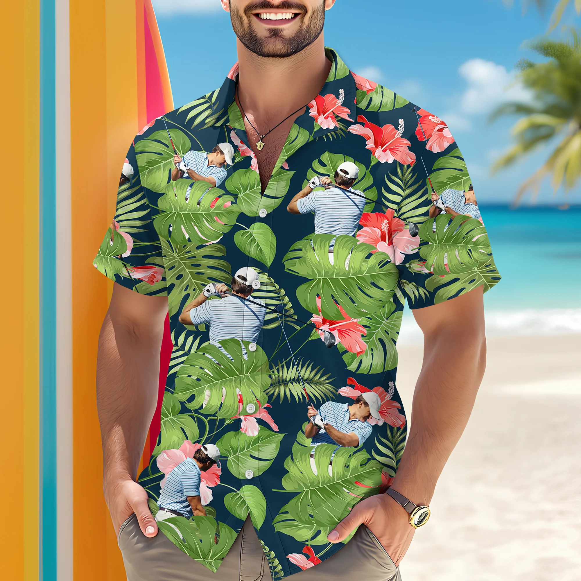 Custom Funny Golfer Face Tropical Hawaiian Shirt - Personalized Gift for Golfer LM32 897489 - Image 2