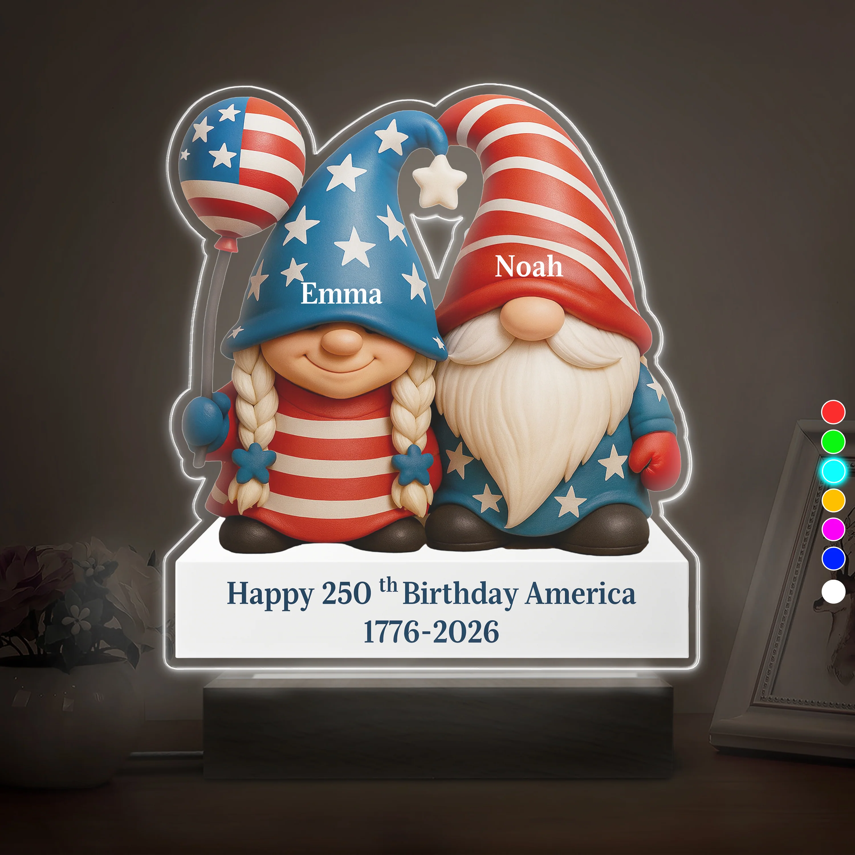 Custom Gnome Couple Happy 250th Anniversary American LED Night Light Plaque LM32 897241 - Image 8