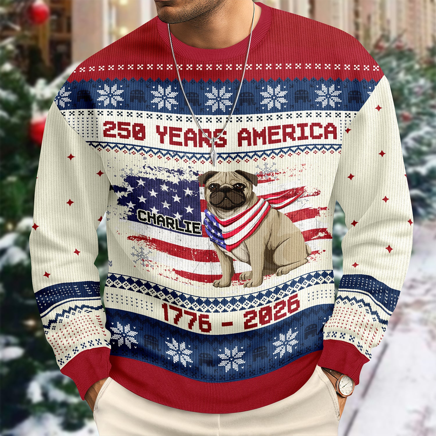 Custom Hero Dog With Flag 250 Years America 1776 - 2026 Ugly Sweater LM32 897143 - Image 2