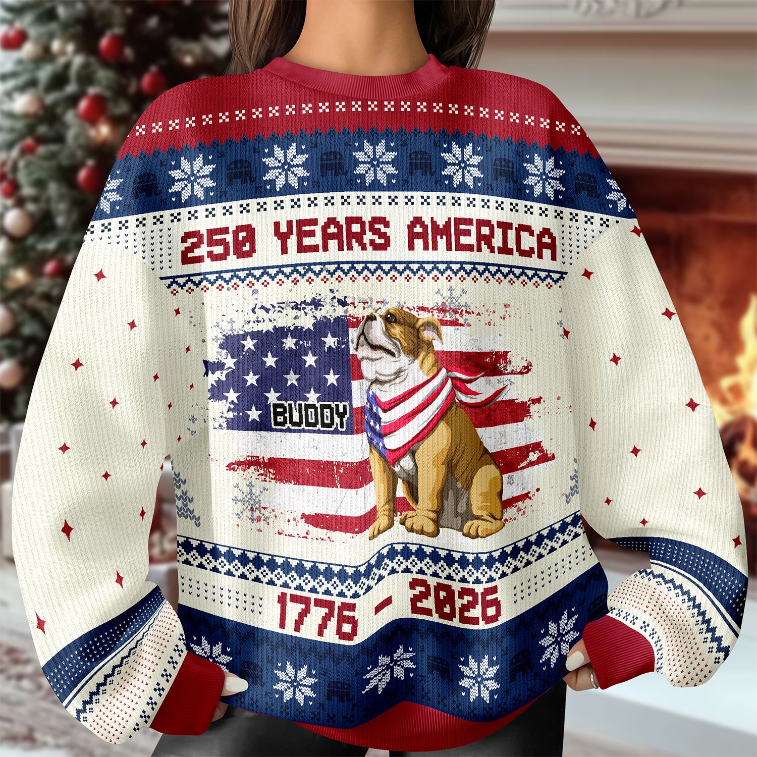 Custom Hero Dog With Flag 250 Years America 1776 - 2026 Ugly Sweater LM32 897143 - Image 3