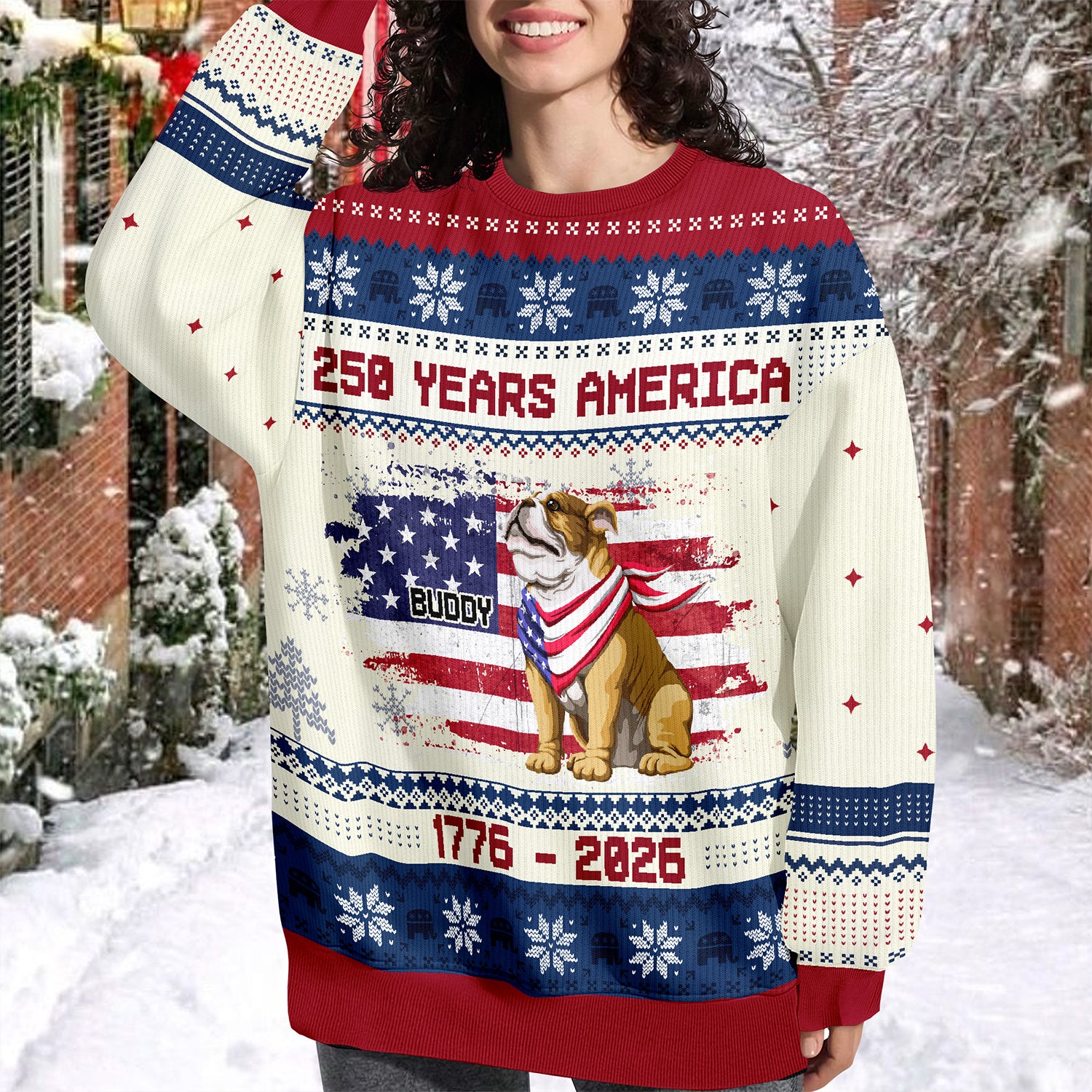 Custom Hero Dog With Flag 250 Years America 1776 - 2026 Ugly Sweater LM32 897143 - Image 4