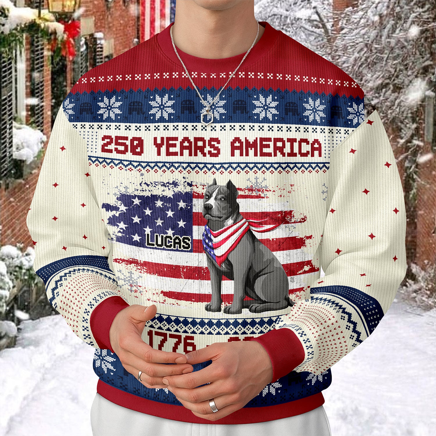 Custom Hero Dog With Flag 250 Years America 1776 - 2026 Ugly Sweater LM32 897143 - Image 5