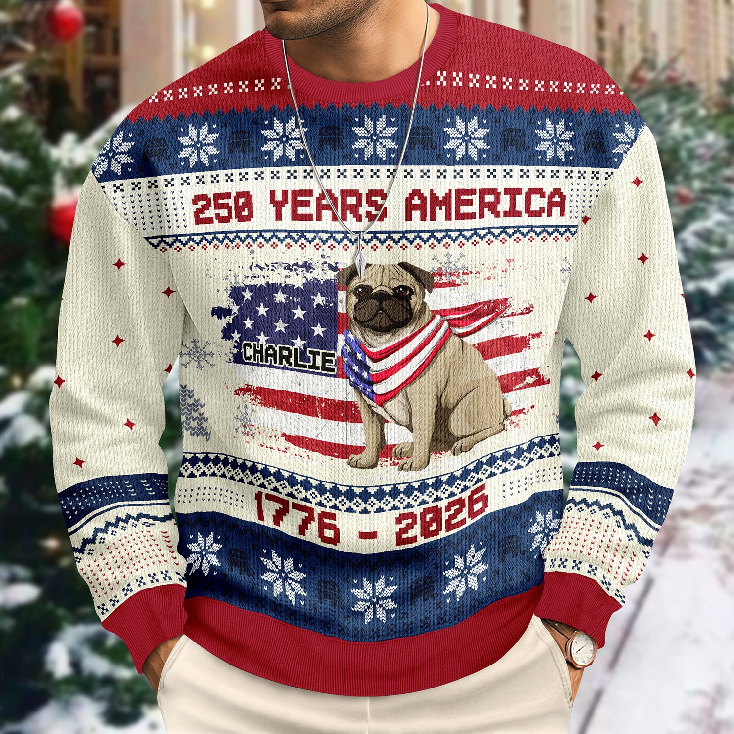 Custom Hero Dog With Flag 250 Years America 1776 - 2026 Ugly Sweater LM32 897143 - Image 7