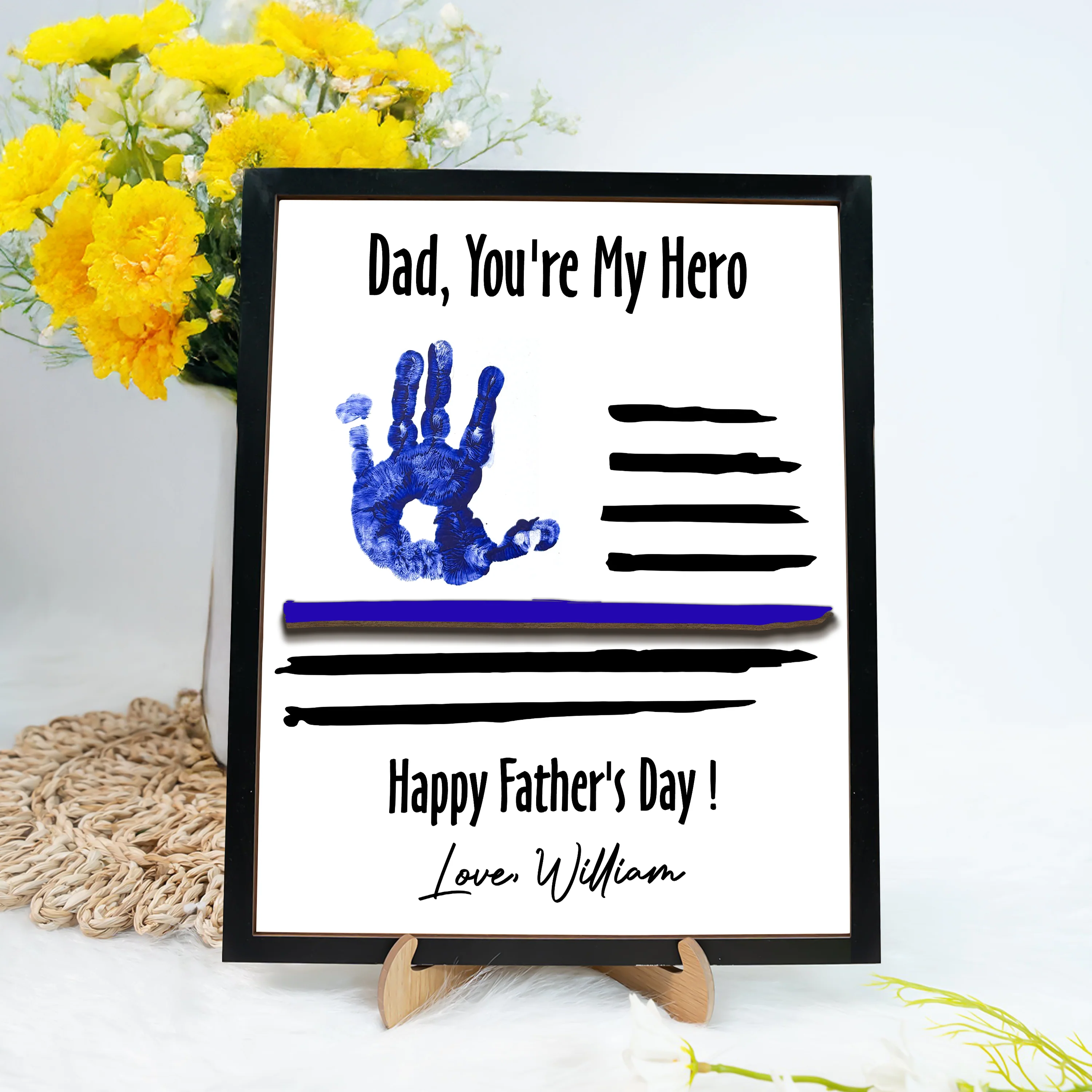 Custom Kid Hand Down Thank To Dad 2-Layered Wooden Plaque With Stand LM32 893555