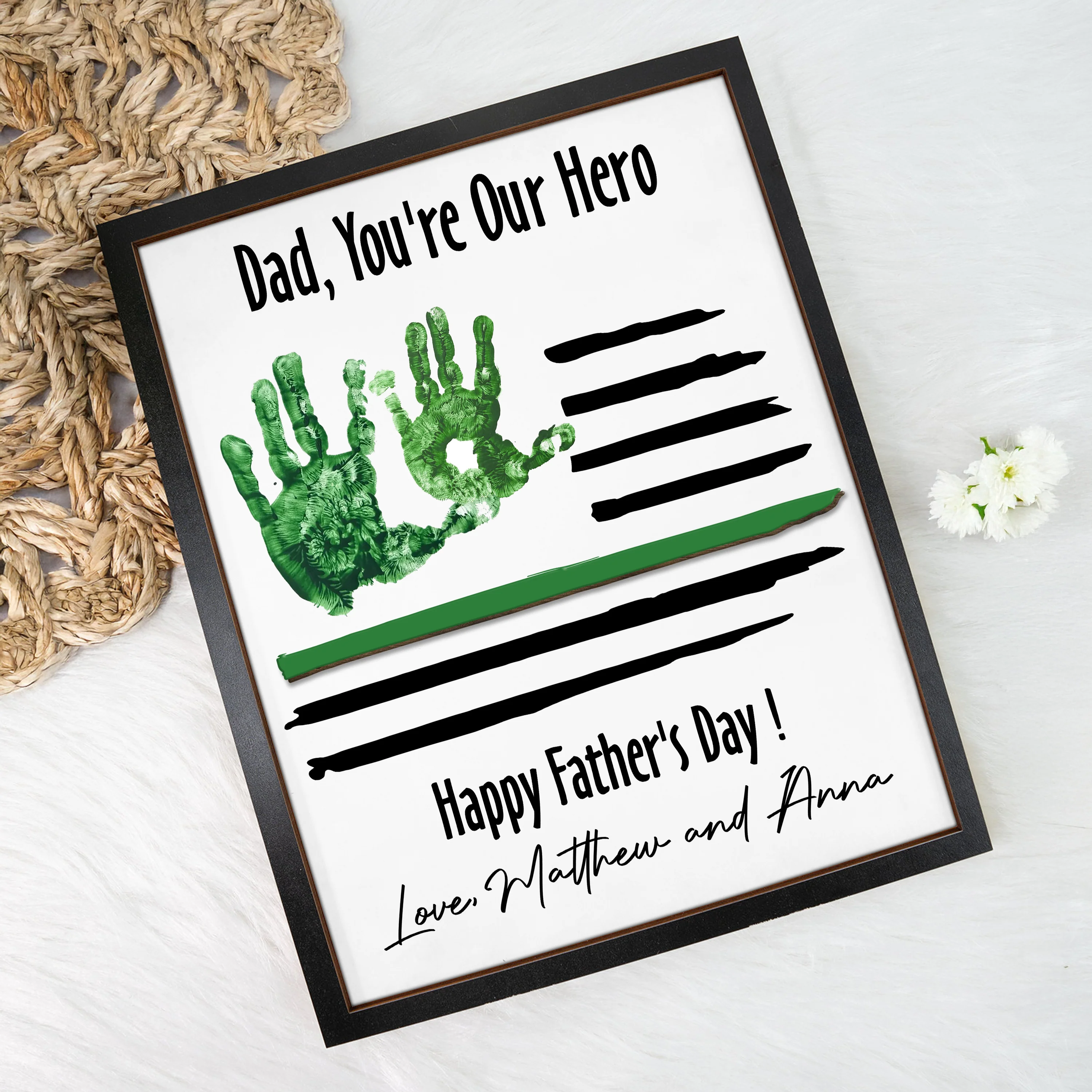 Custom Kid Hand Down Thank To Dad 2-Layered Wooden Plaque With Stand LM32 893555 - Image 2