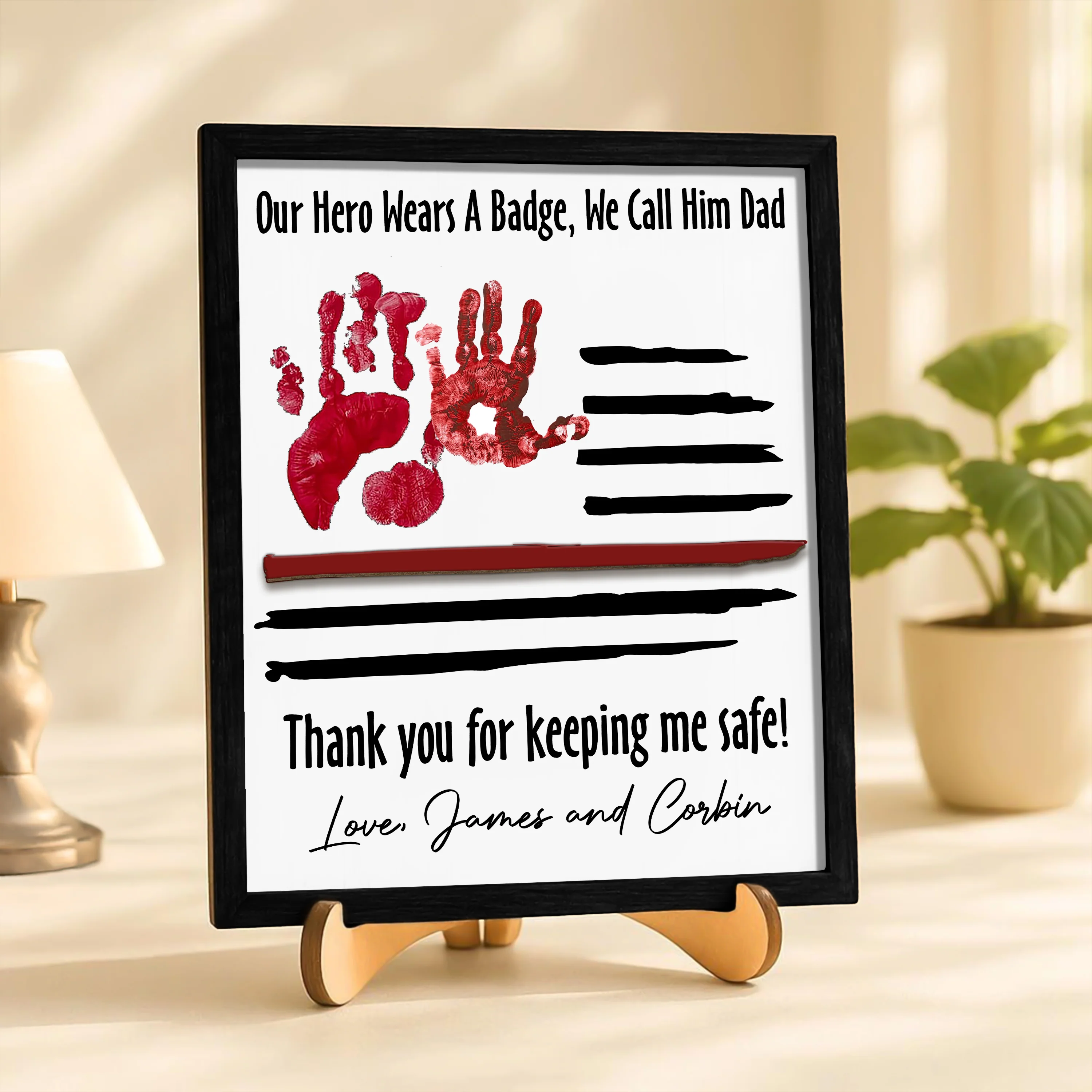 Custom Kid Hand Down Thank To Dad 2-Layered Wooden Plaque With Stand LM32 893555 - Image 3