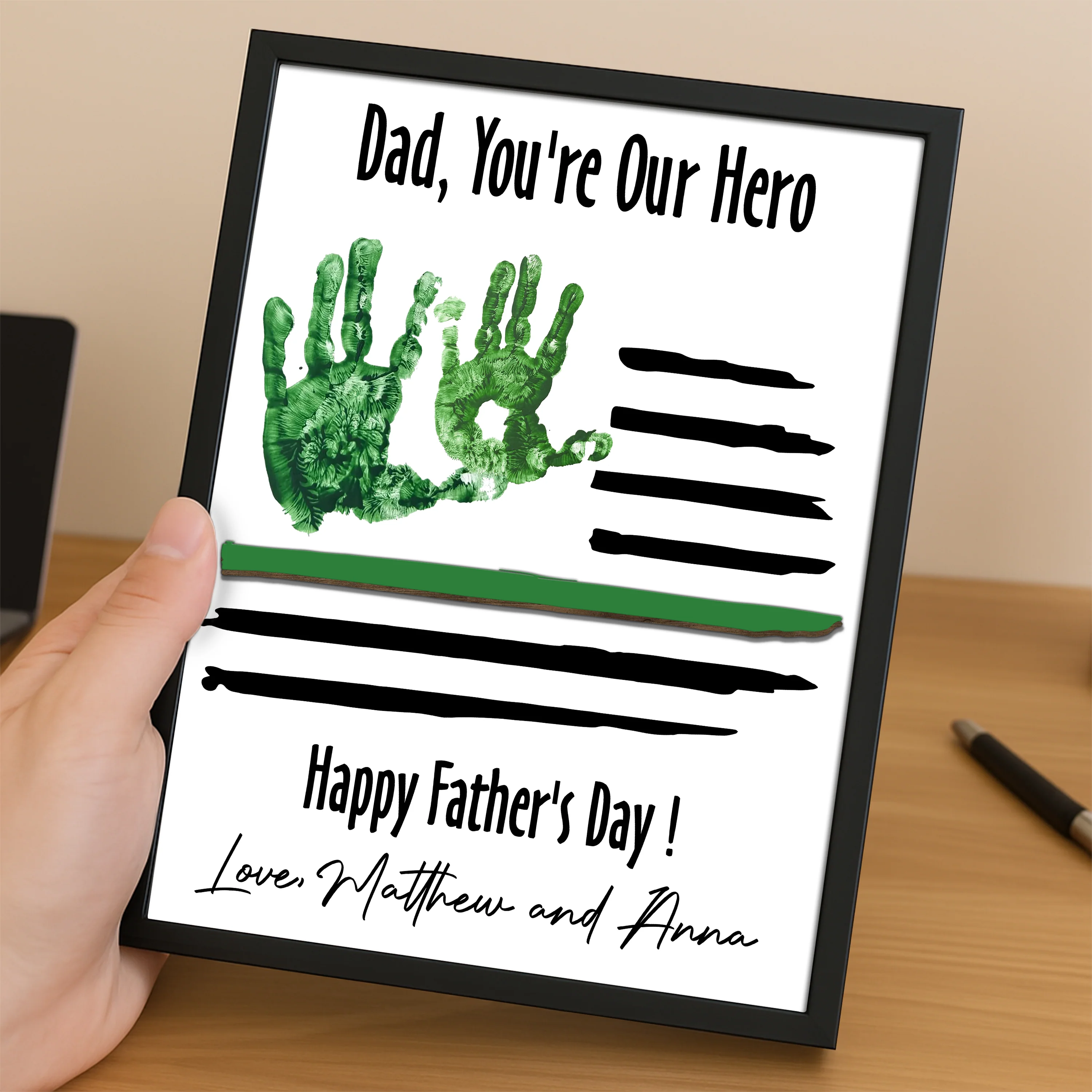 Custom Kid Hand Down Thank To Dad 2-Layered Wooden Plaque With Stand LM32 893555 - Image 5