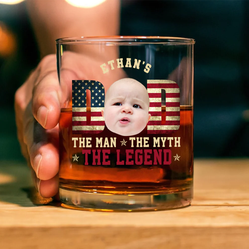 Custom Kid Photo - Dad, The Man The Myth The Legend Dad Whiskey Glass LM32 893539 - Image 2