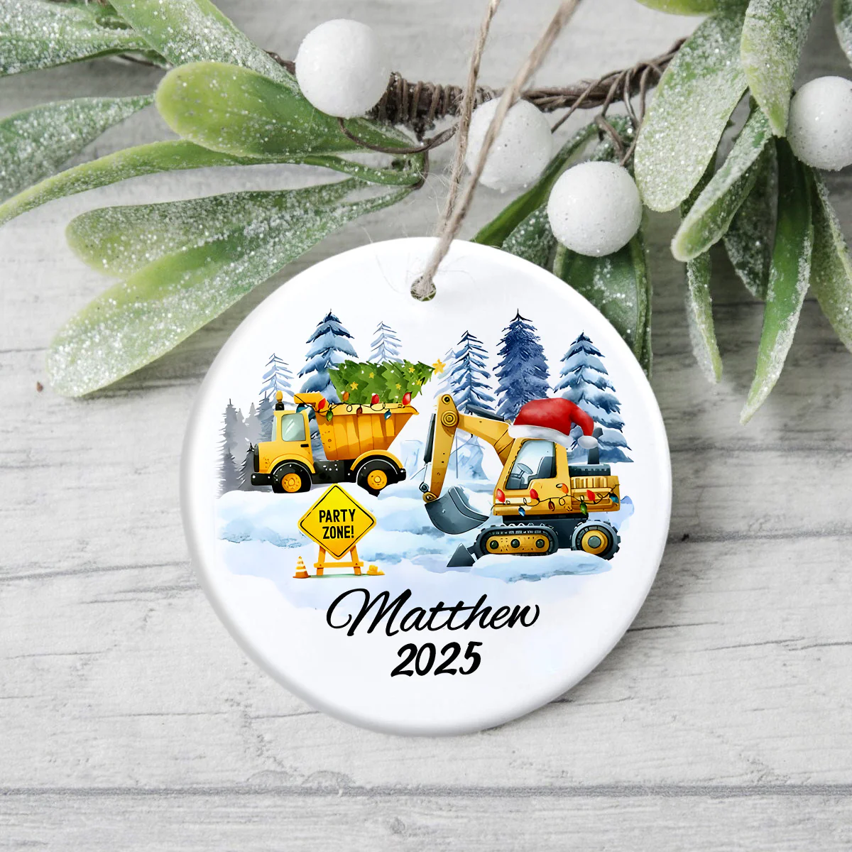 Custom Kids Vehicle – Tractor, Bus, Police Car, Truck Christmas Ceramic Ornament LM32 897401 - Image 4