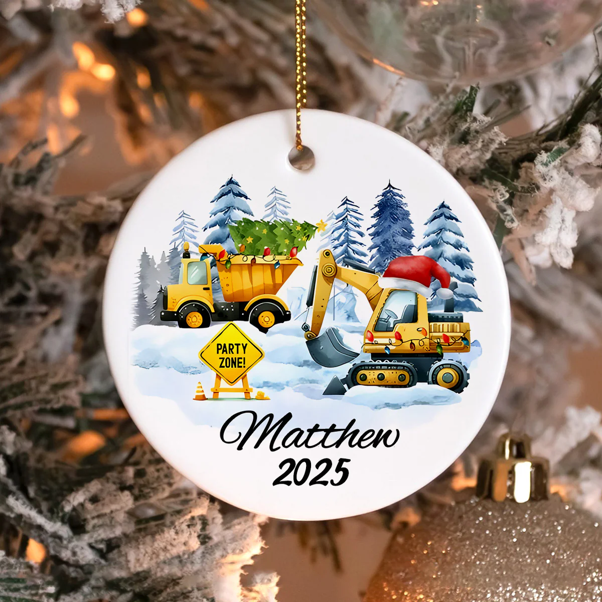 Custom Kids Vehicle – Tractor, Bus, Police Car, Truck Christmas Ceramic Ornament LM32 897401 - Image 5