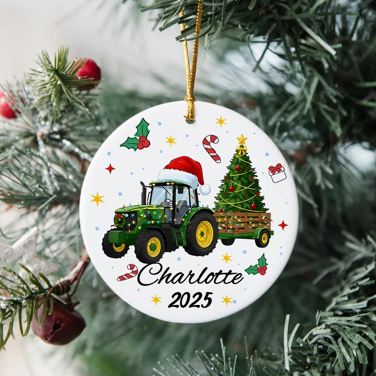 Custom Kids Vehicle – Tractor, Bus, Police Car, Truck Christmas Ceramic Ornament LM32 897401 - Image 6