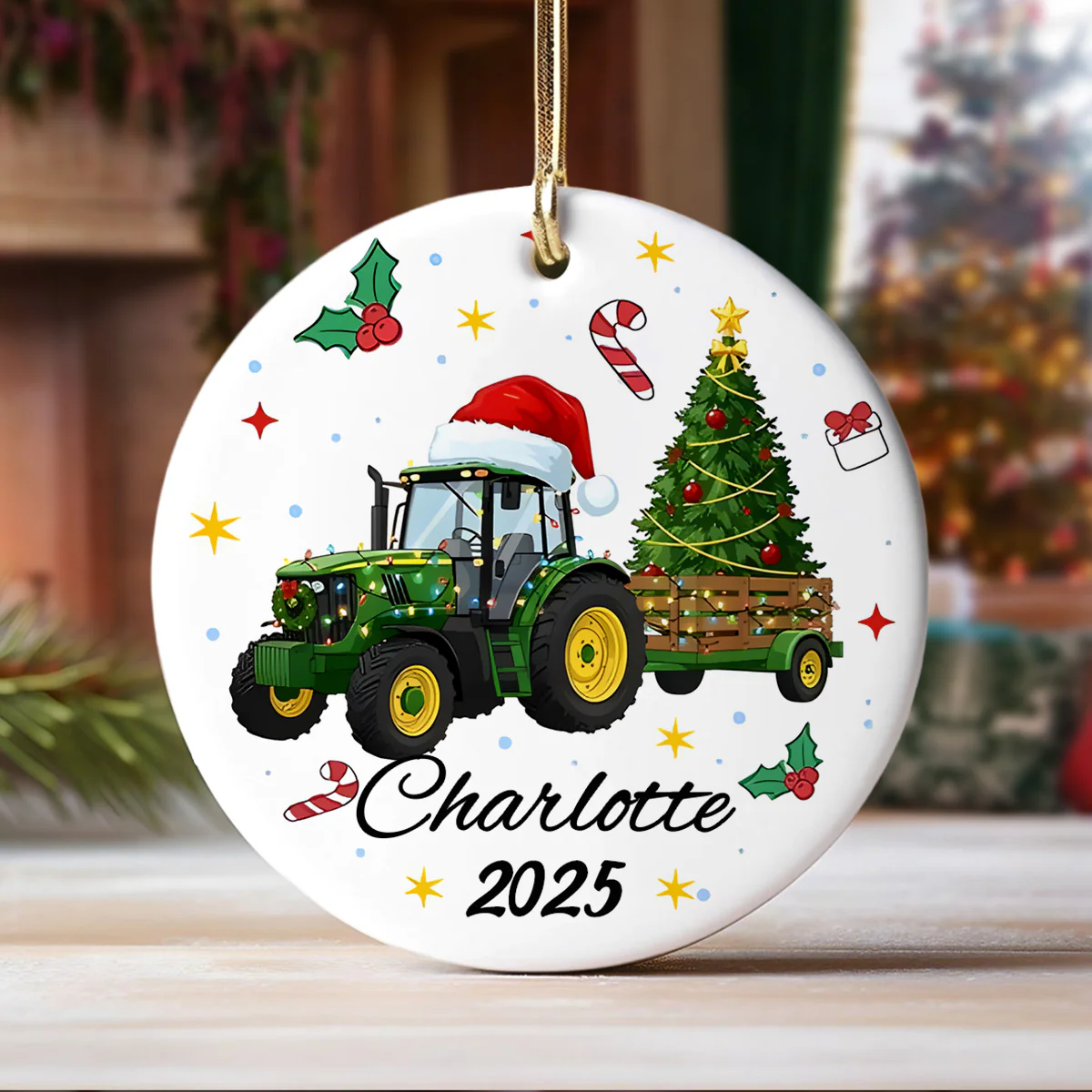 Custom Kids Vehicle – Tractor, Bus, Police Car, Truck Christmas Ceramic Ornament LM32 897401 - Image 7
