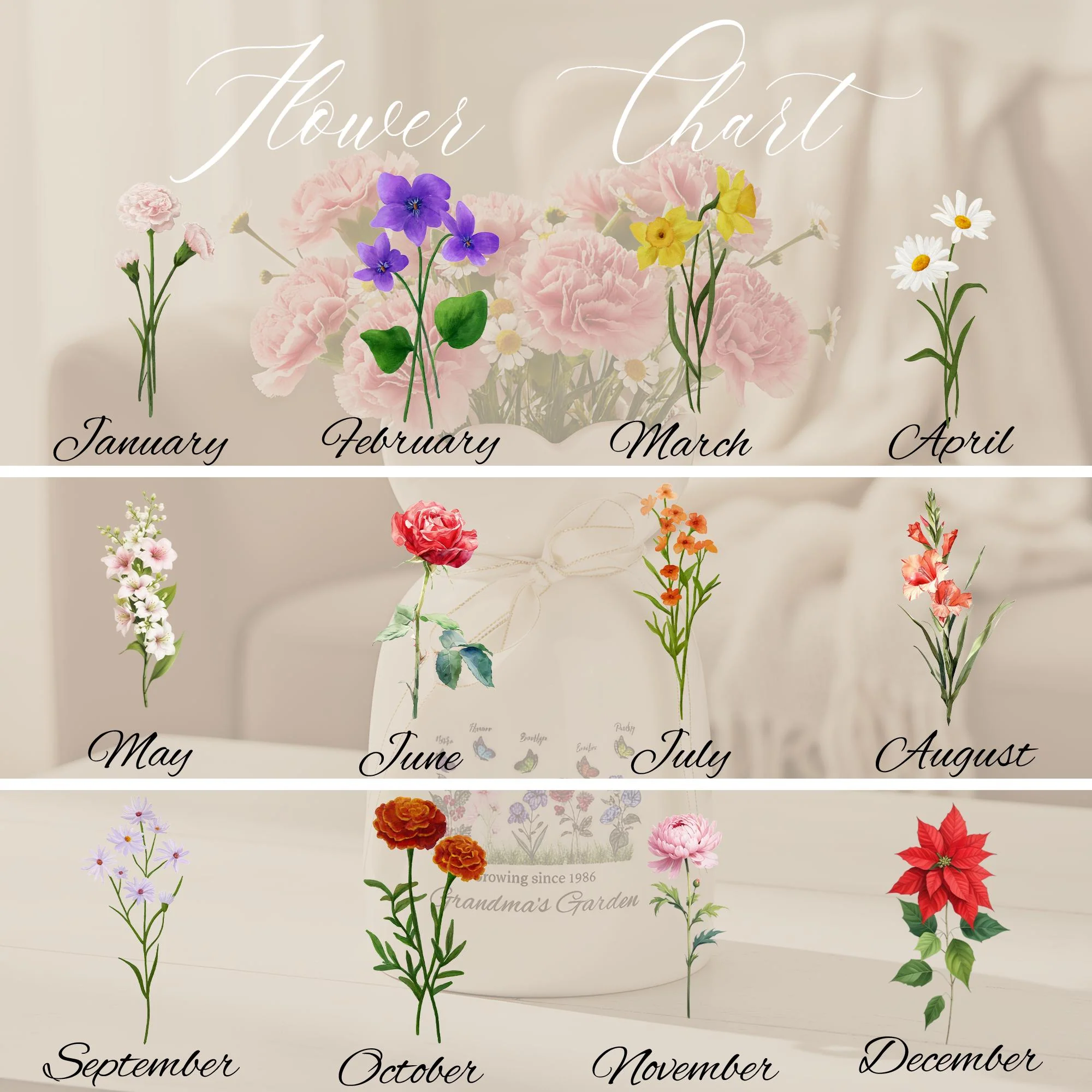Custom Mama’s Garden Birth Month Flower Ceramic Vase, Mother’s Day Gift from Kids LM32 899721 - Image 2