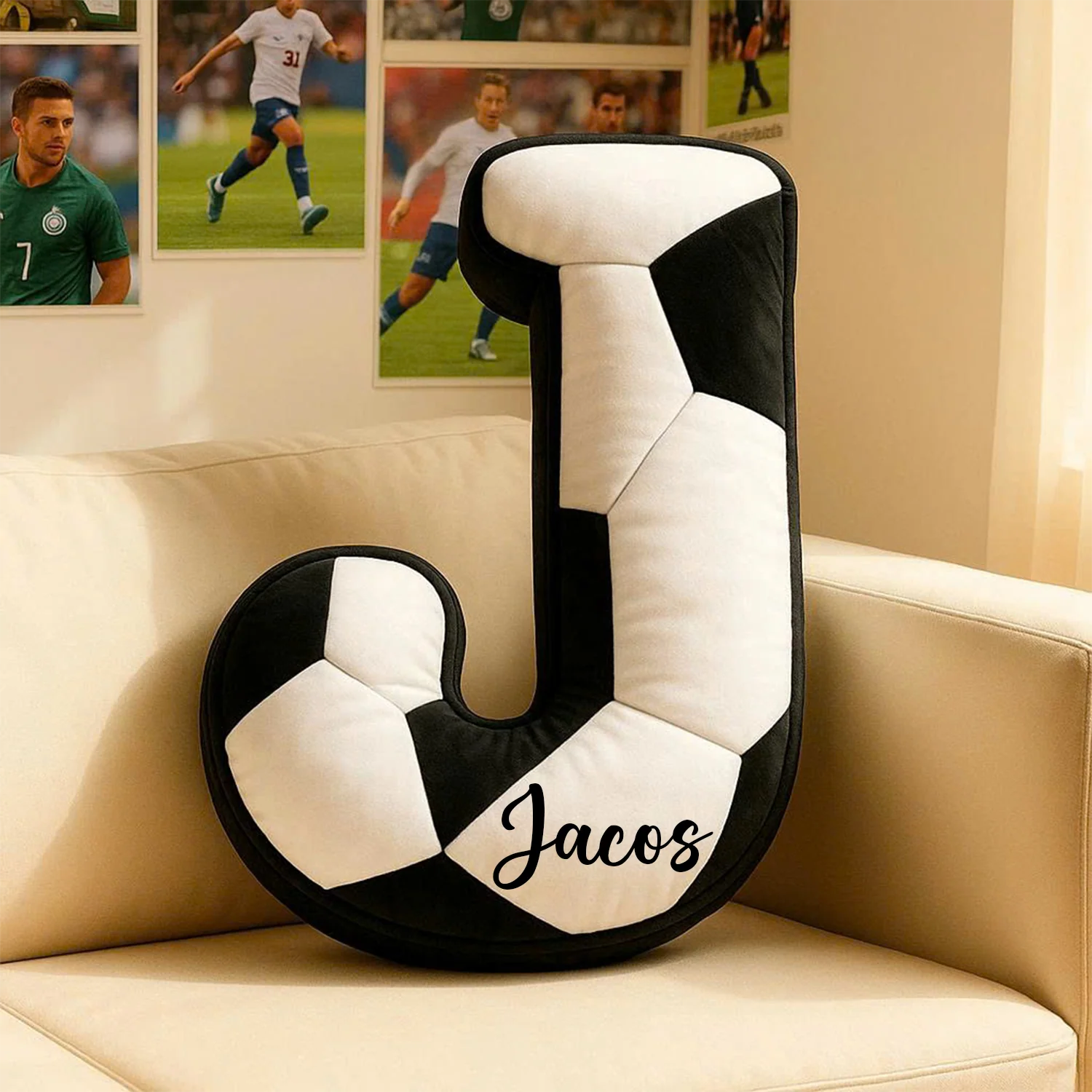 Custom Monogrammed Soccer Ball Letter Shaped Pillow Gift For Sport Lover LM32 897379 - Image 3
