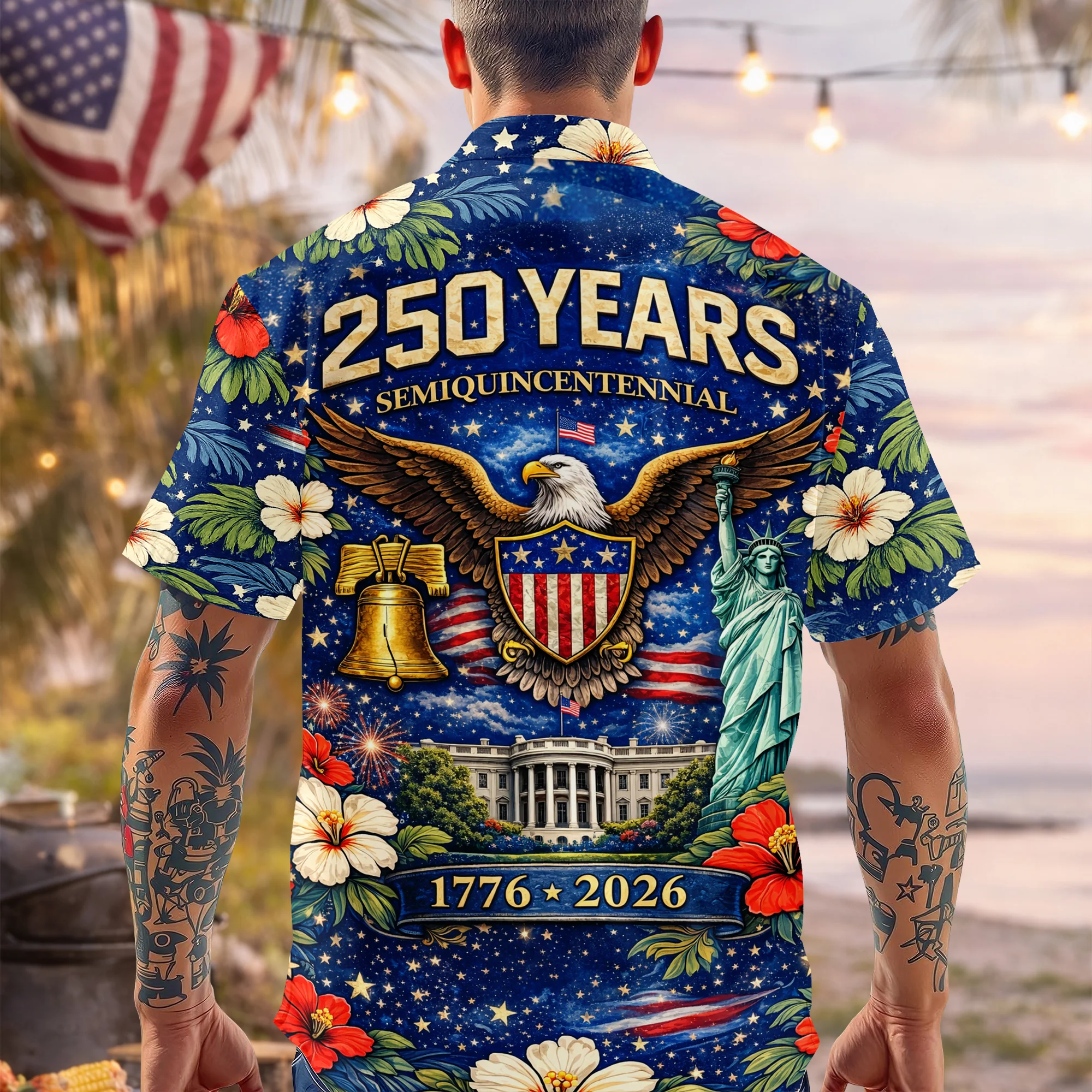 Custom Name 250 Years Semiquincentennial Eagles Tropical Hawaii Shirt LM32 899109 - Image 3