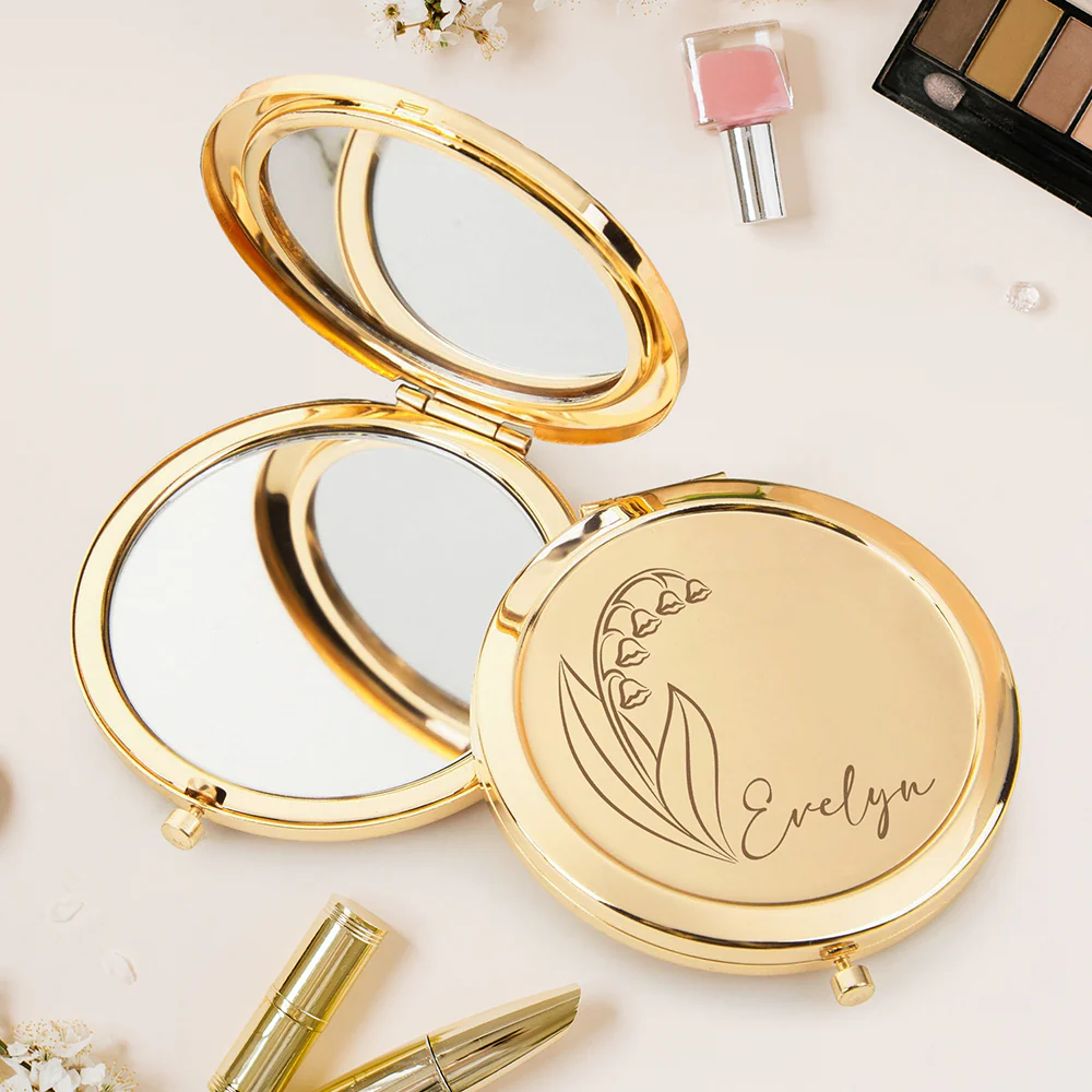 Custom Name Bridesmaids Flower Engraved Pocket Makeup Mirror LM32 893891 - Image 5