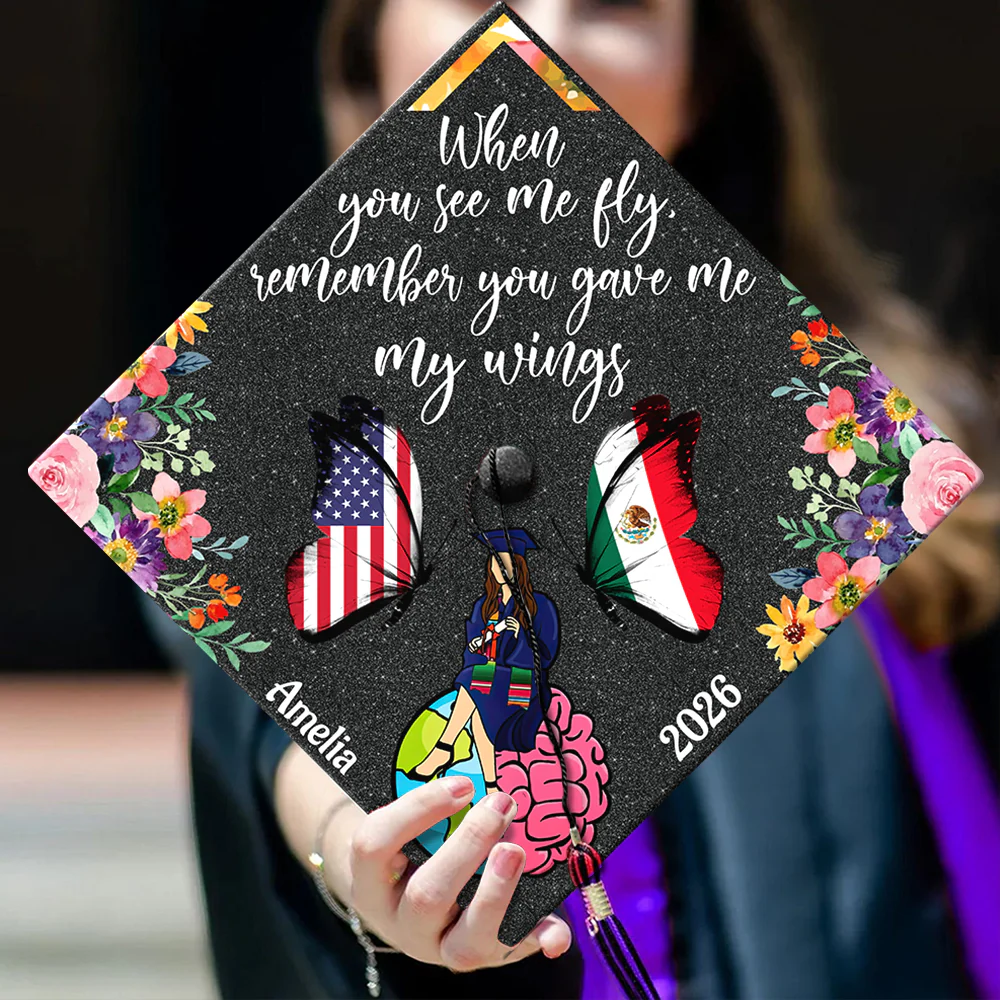 Custom Name Butterfly You Gave Me My Wings National Graduation Cap Topper LM32 899271 - Image 2