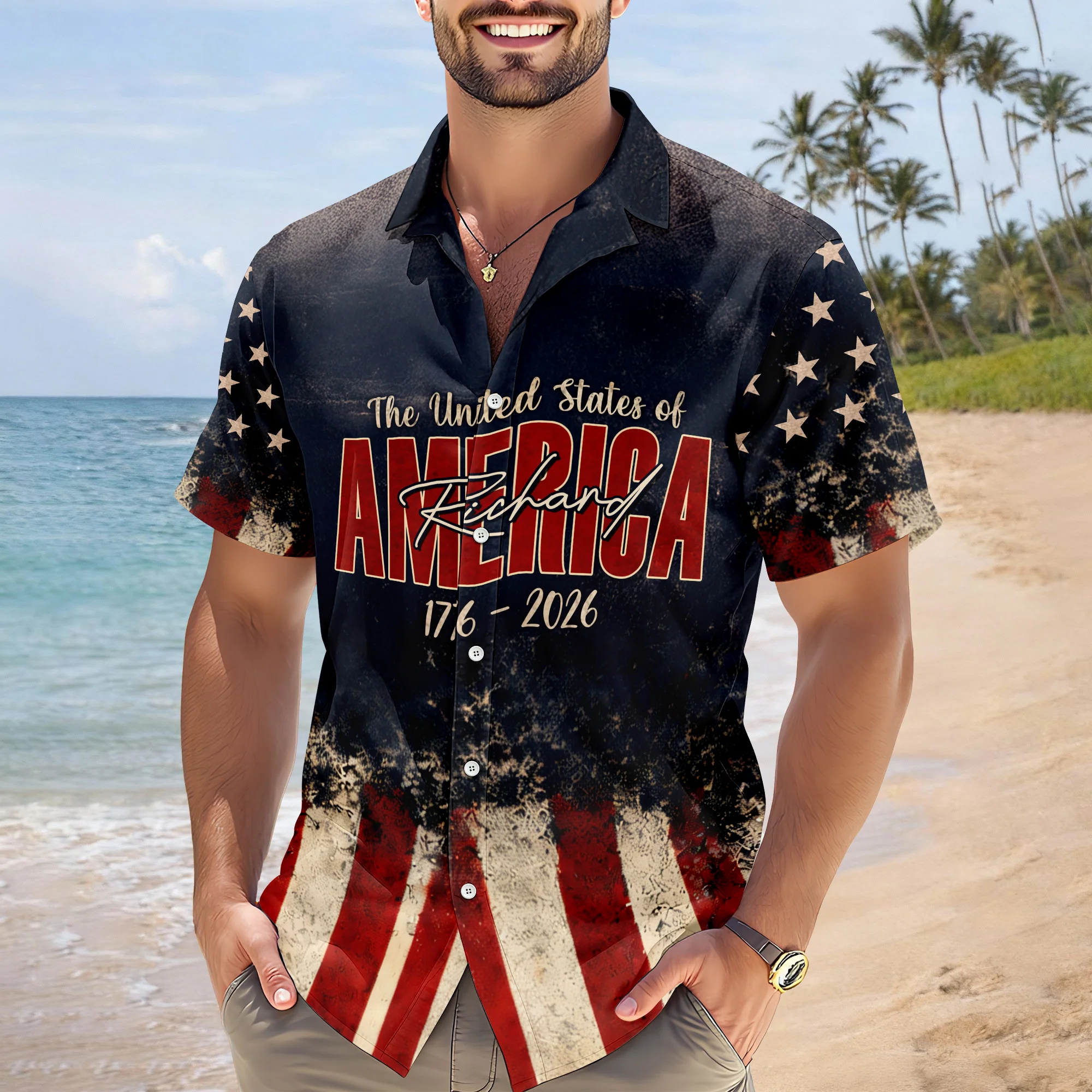 Custom Name God Bless America Eagle 1776–2026 Patriotic Hawaii Shirt LM32 899009 - Image 2