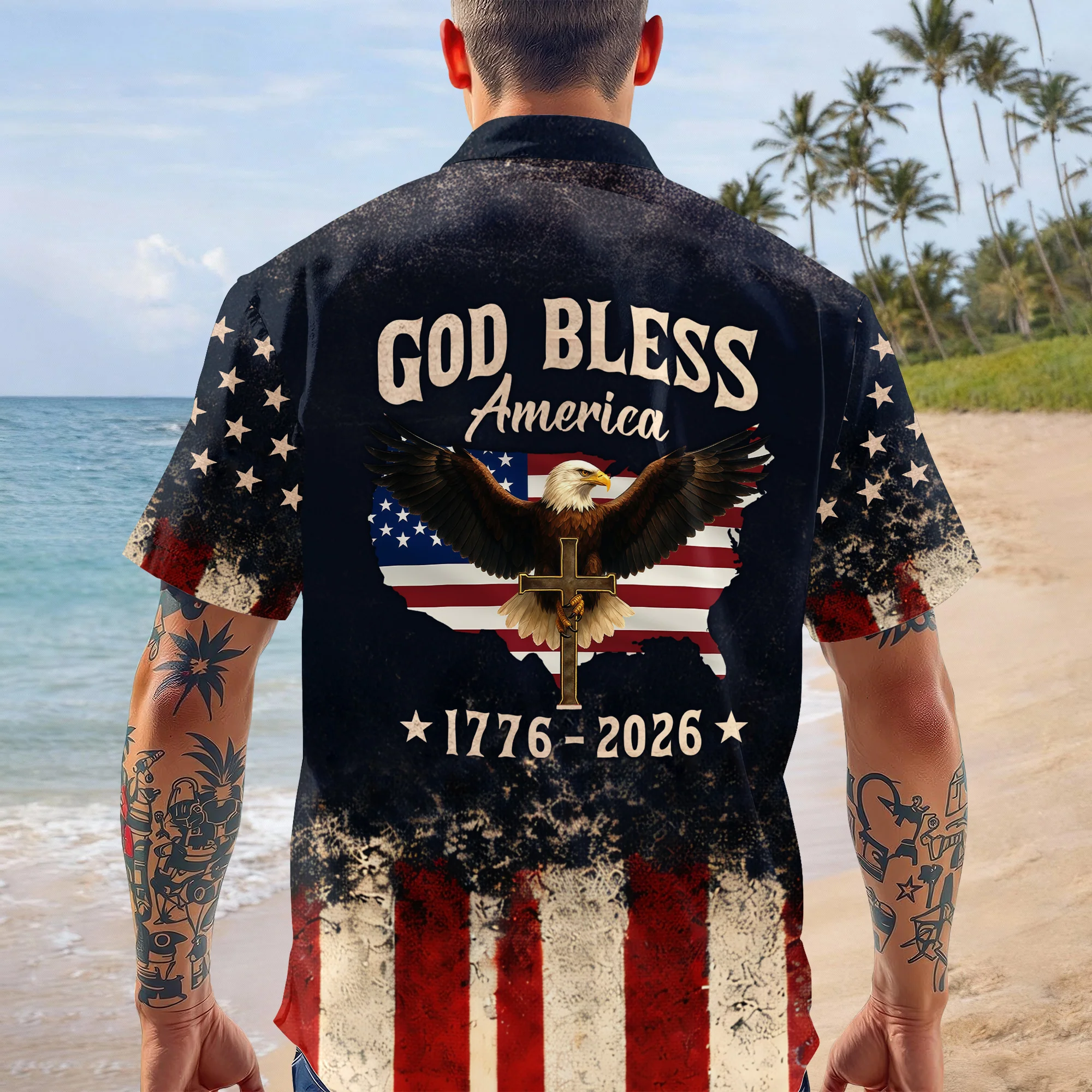 Custom Name God Bless America Eagle 1776–2026 Patriotic Hawaii Shirt LM32 899009 - Image 3